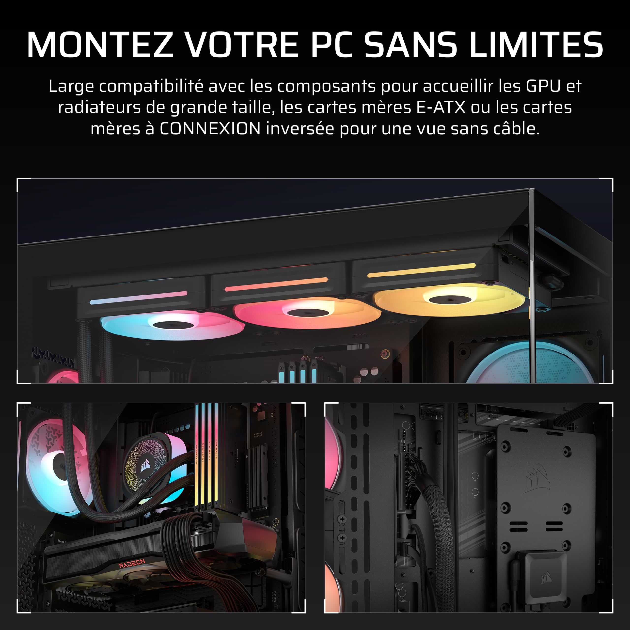 CORSAIR 3500X LX-R RGB Boîtier PC Mi-Tour avec Vitre Panoramique – 3 Ventilateurs RGB LX120-R Préinstallés, Comprend System Hub, Peut Accueillir Jusqu'à 10 Ventilateurs de 120 mm – Noir