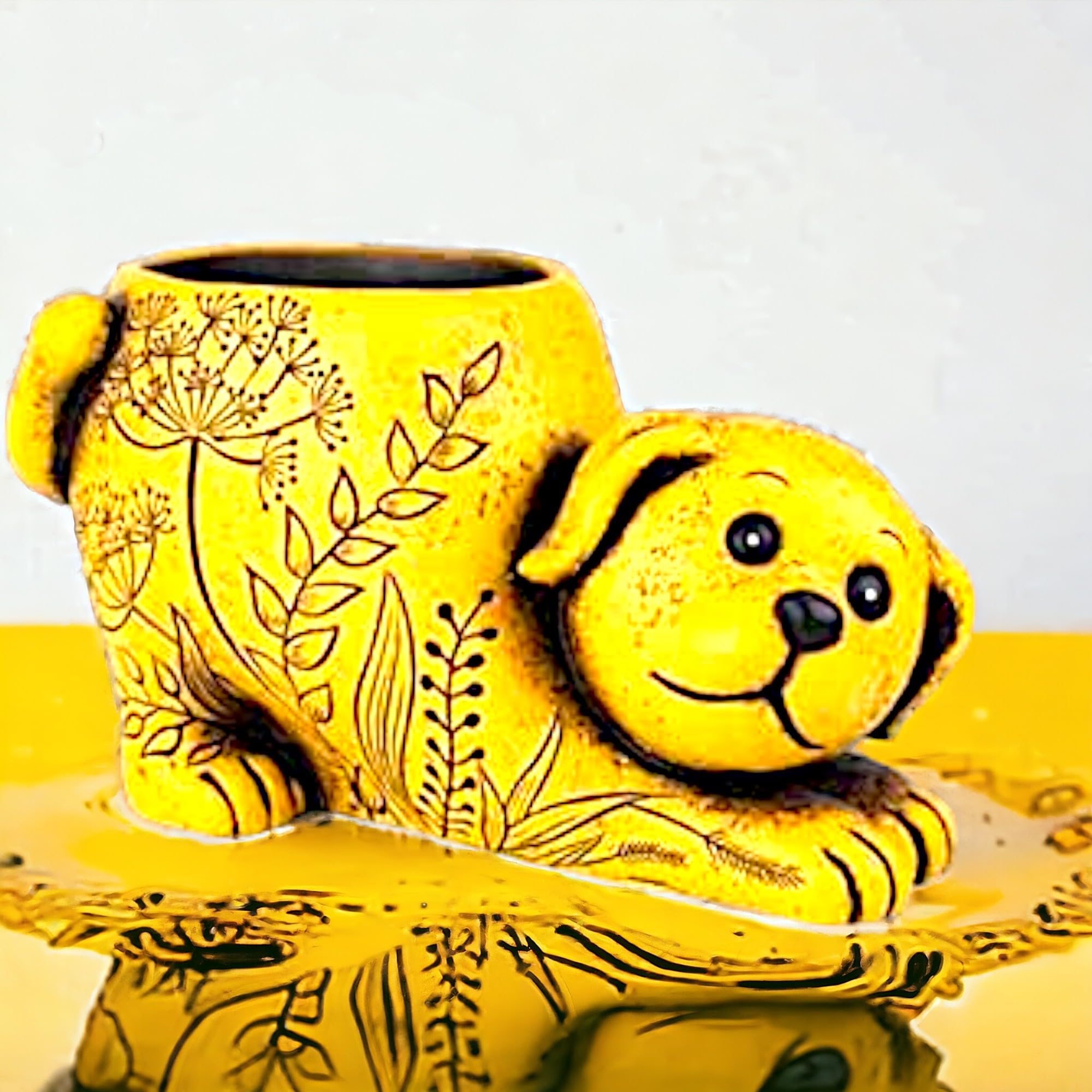 Divas World Decorative Cat & Dog Shaped Cement Planters Indoor/Outdoor Durable Concrete Animal Flower Pots for Home Garden Patio Unique Pet Lovers Gift Idea (Cement Planter Dog 25cm - Brown) โ image 1