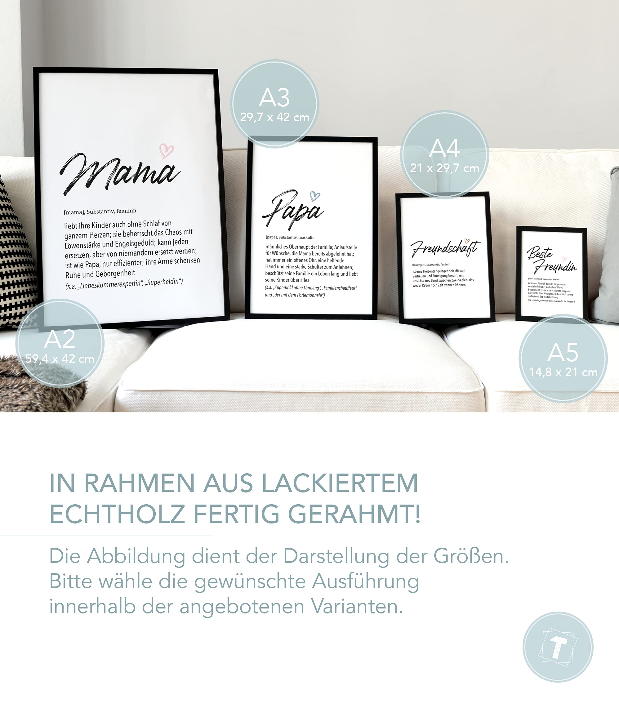 Papierschmiede® Herz Definition: Zuhause, A2 fertig gerahmt (Rahmen: Material und Farbe wählbar), Bild Home Kunstdruck Familie, Poster für Wohnzimmer, Wandbild Wanddeko Geschenk Geburtstag Einweihung