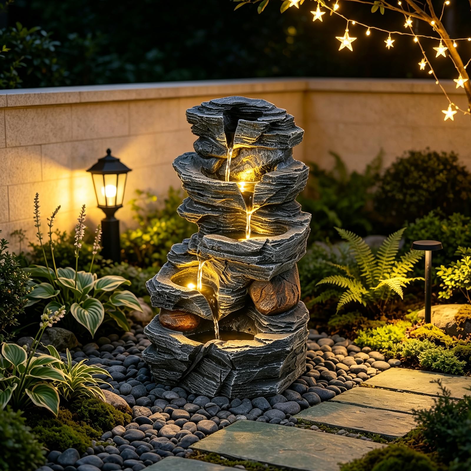 GYMAX 5-stufiger Gartenbrunnen in Steinoptik