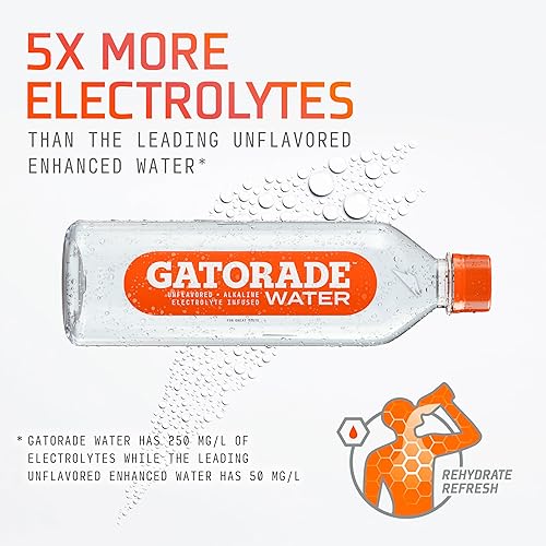 Miniatura 3 de Agua Gatorade, sin sabor, con electrolitos infundidos para un gran sabor, pH alcalino 7.5 o superior, 20 fl oz (Paquete de 12)