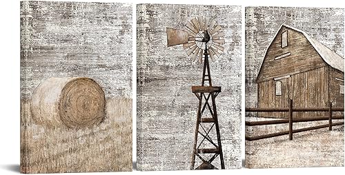 Apicoture Lienzo rústico de granja, pinturas de paisaje rural, molino de viento de granero, decoración de pared para sala de estar, dormitorio,