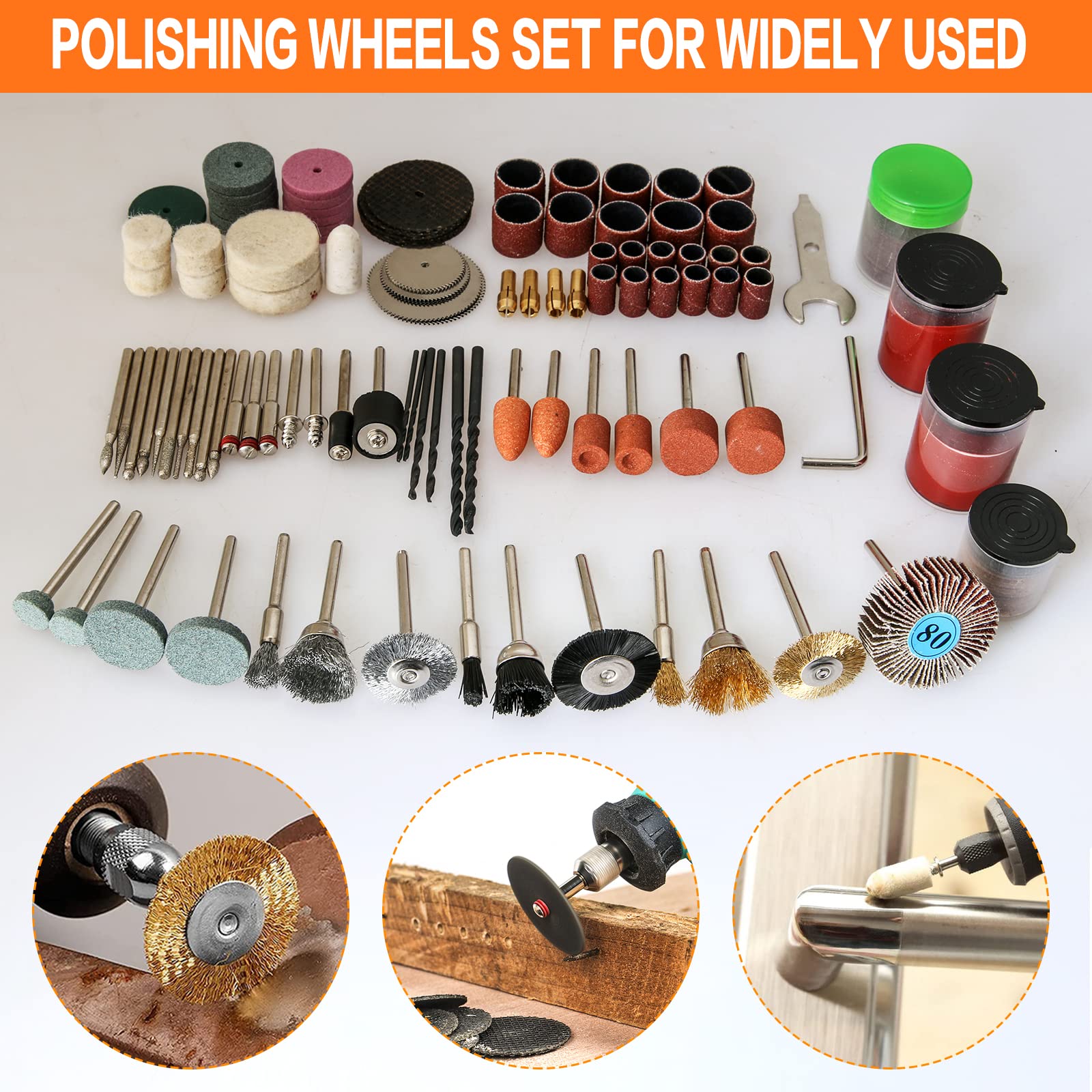 HOMEIDOL Kit di accessori per utensili rotanti con codolo da 172 pezzi, include punte da intaglio, punte da trapano, tamburi e dischi abrasivi, pietre abrasive, ruote per lucidatura, dischi da taglio