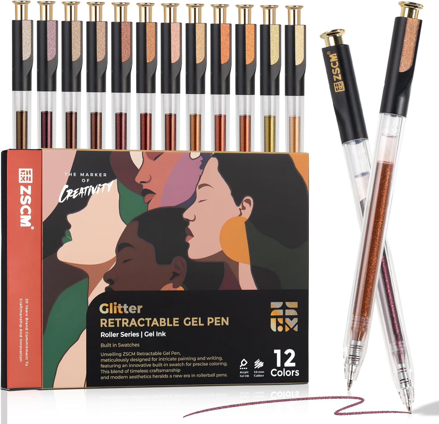 Retractable Glitter Gel Pens,72 Colors Large Capacity Multicolor Glitter Metallic Gel Ink Pens, 1 mm Fine Point Smooth Writing Color Pens for Adult Coloring Book Note Taking Aesthetic Art Supplies