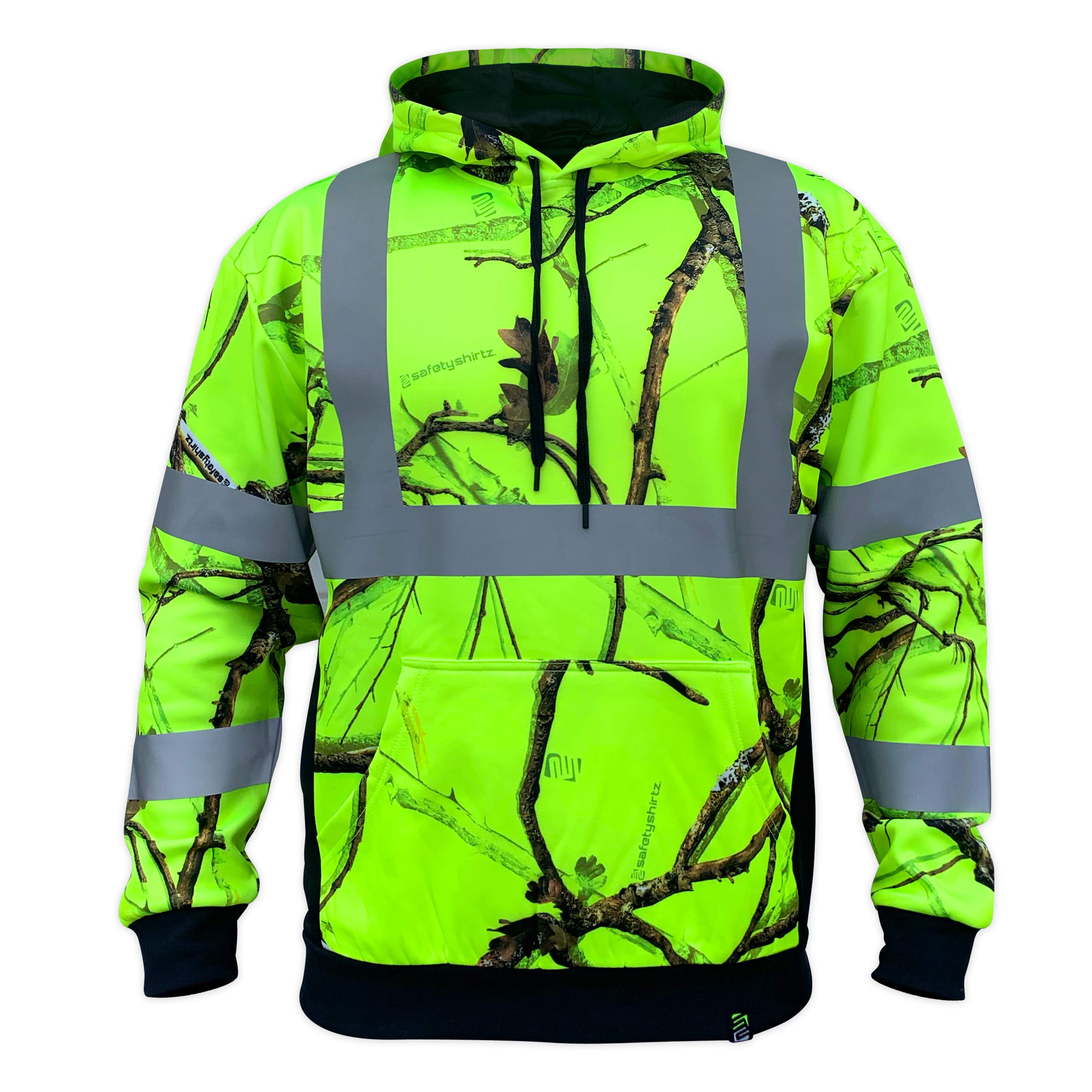SafetyShirtz Men's SS360º Backwoods Camo - Class 3 - Type-R - Reflective Safety Hoodie, Yellow (Safety Green) - Medium