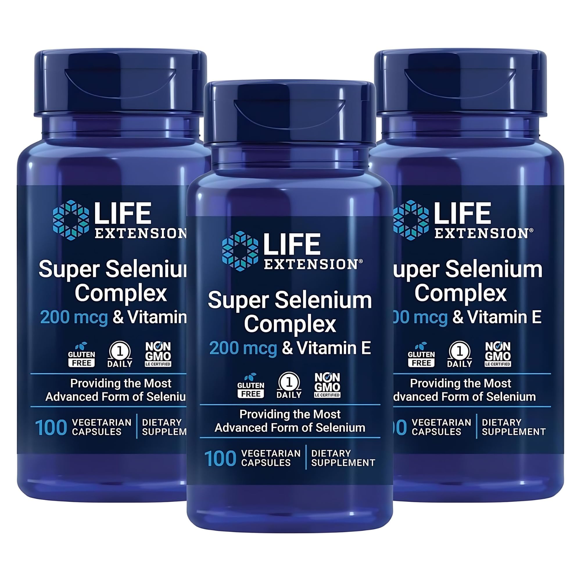 Super Selenium Complex 200 mcg & Vitamin E with Most Advanced Form of Selenium an Antioxidant Enzymes Helps Health Longevity Support & Aging Process, 100 Vegetarian Capsules Pack of 3