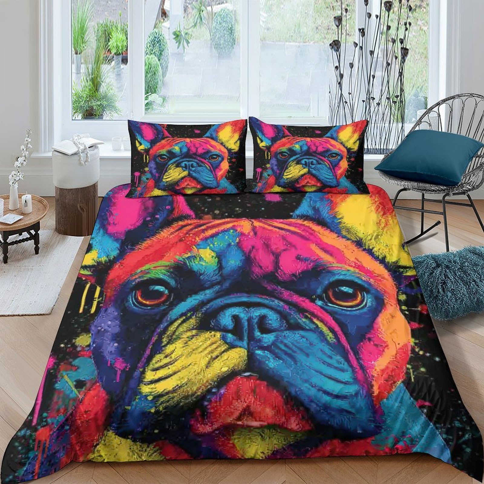 Ctjqhvkz Style-6 3D Printed Colorful French Bulldog Fitted Sheet Microfiber Soft Anti-Slip Bed Cover For Bedroom Dorm Decor Single（135X200cm）