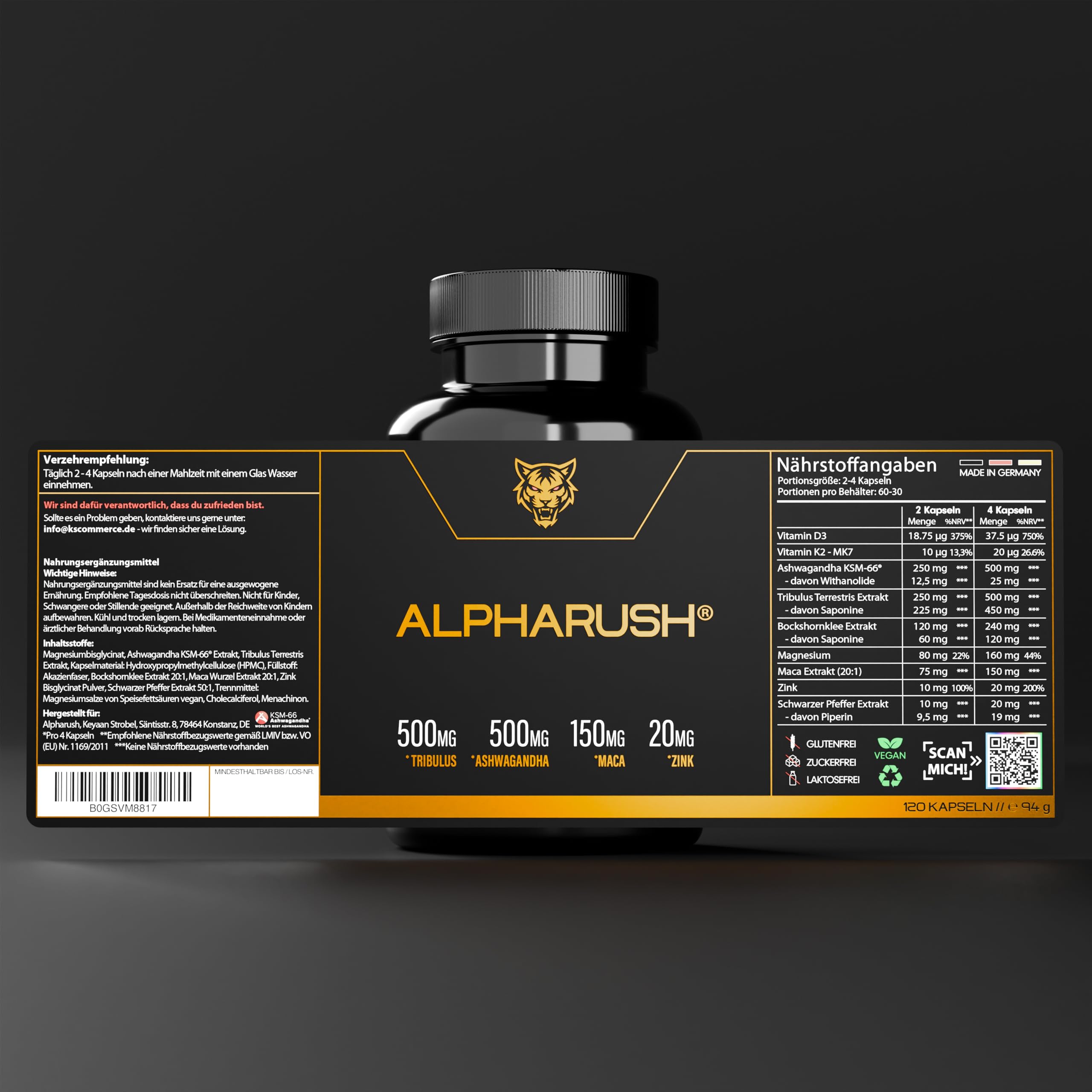 Premium T-Stack | Männer Komplex | Hochdosierter Booster mit Maca, Tribulus Terrestris, Ashwagandha | Maca Kapseln Männer | Alternative zu Tongkat Ali | 120 Men Kapseln Hochdosiert