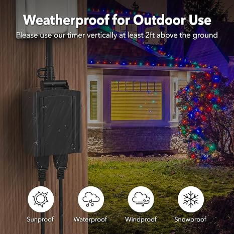 BN-LINK Outdoor 24-Hour Mechanical Timer Outlet, 2 Grounded Outlets
