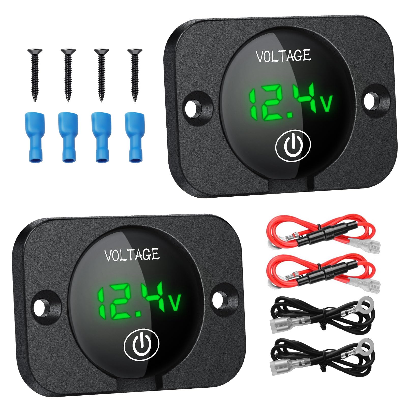 Linkstyle 2 Pack LED Digital Voltmeter with Touch Switch, 12V Voltmeter Voltmeter Panel Voltage Monitor for Boat Marine Car