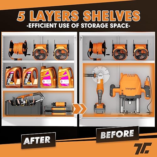 Miniatura 4 de INTERGREAT Armarios de almacenamiento de metal para garaje con cerradura, armario de almacenamiento con cerradura de 36 pulgadas con 2 puertas de