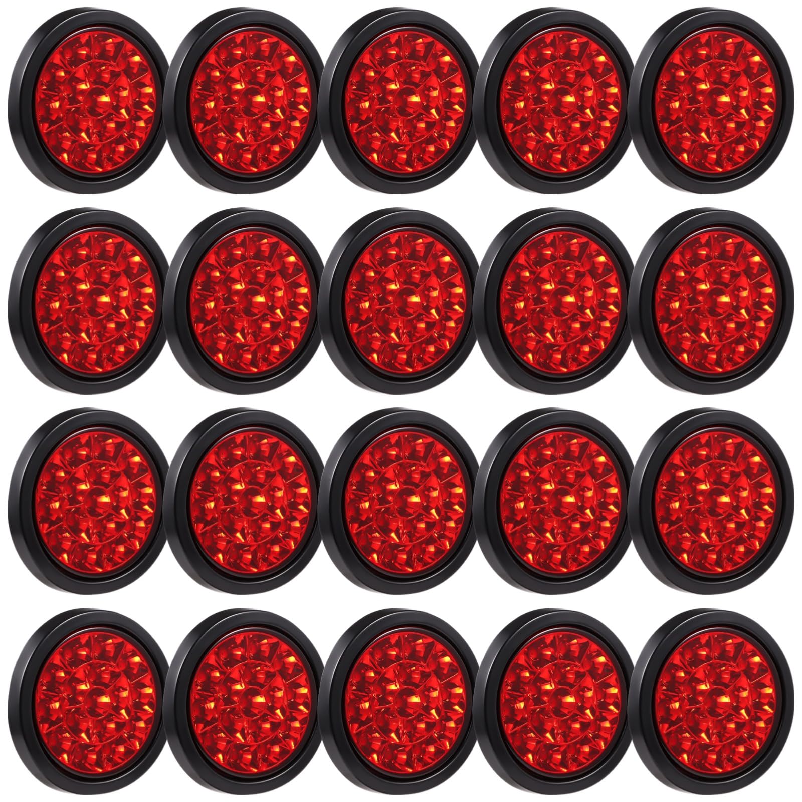 OMISTAR 20 Pcs 4 Inch Round Led Trailer Tail Light Red 16 LED Waterproof Stop Tail Lights Brake Trailer Lights Stop Turn Marker Lights with Sealed