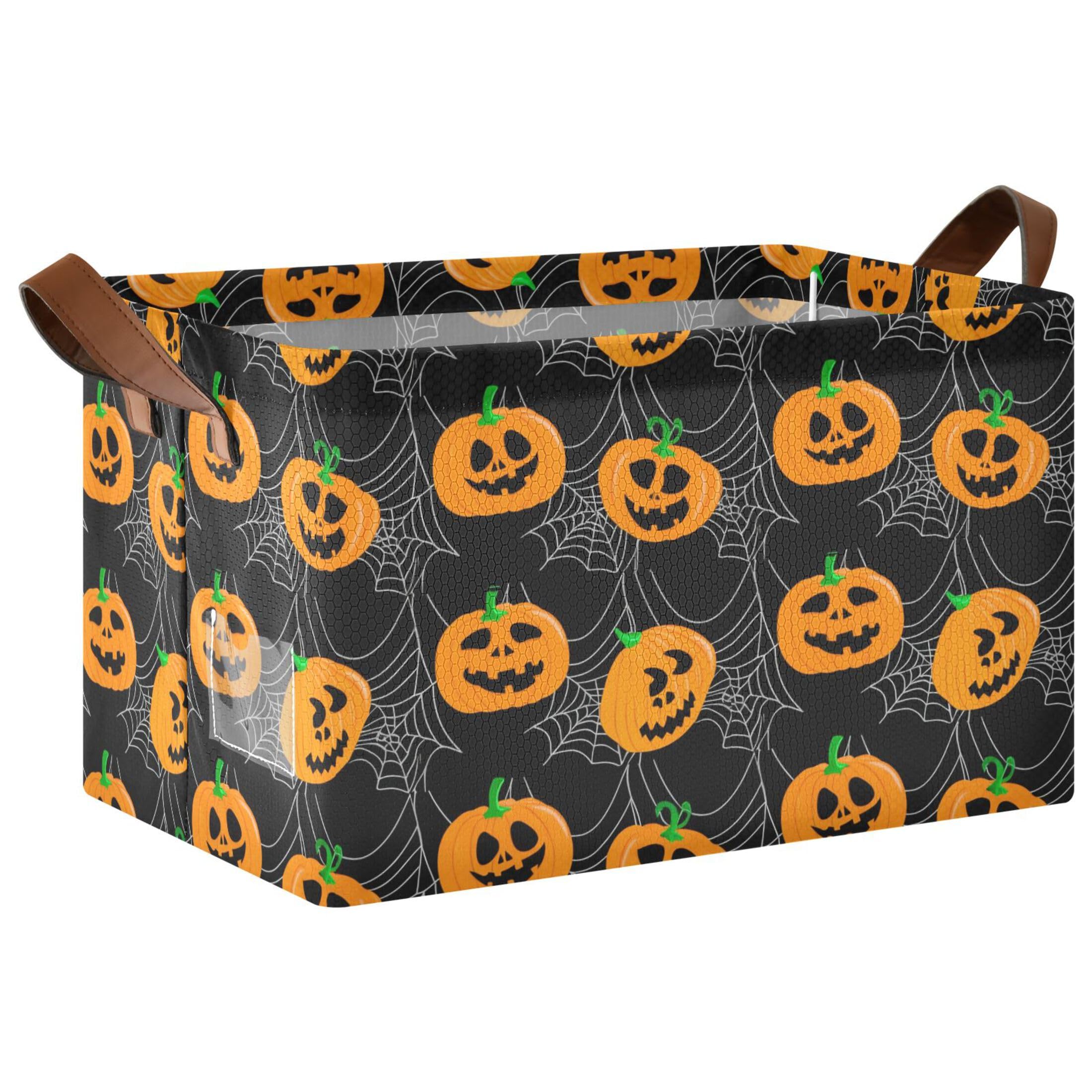 Kutsu Pumpkins Foldable Storage Basket Collapsible Bin With Handles For Shelves