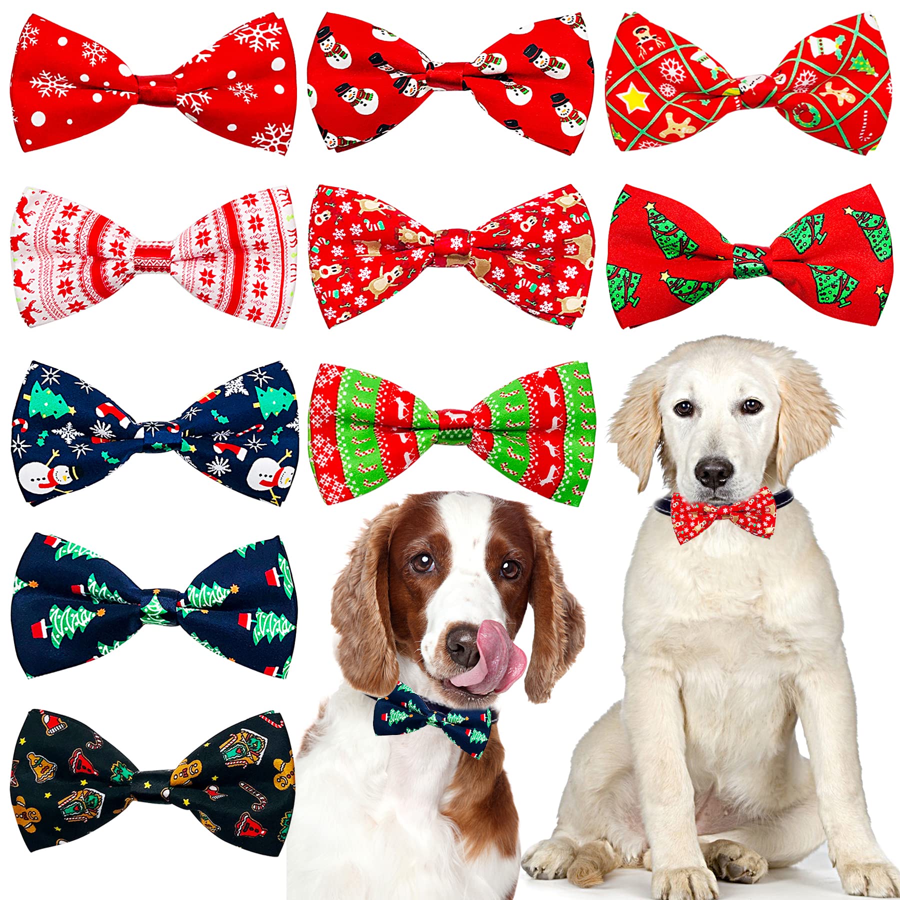 PET SHOW 10pcs/Pack 4.5 * 2.5" Christmas Large Dogs Collar Attachment Bow Ties Xmas Parties Medium Dog Cats Collar Charms Accessories Slides Bowties