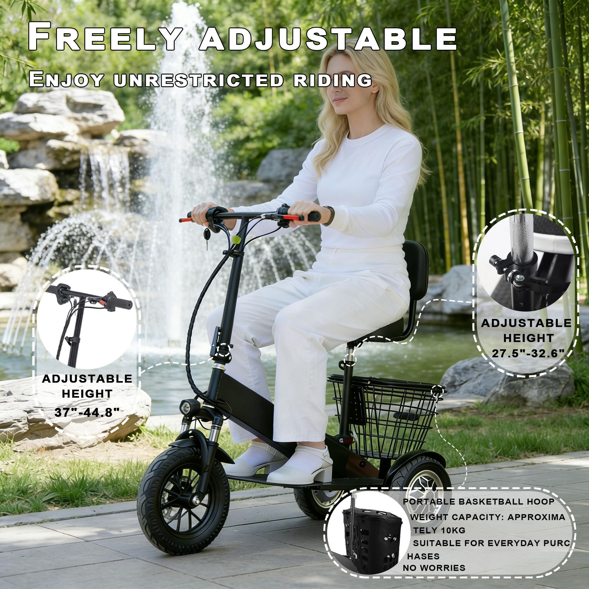 Scooter de movilidad plegable y ligero para adultos y personas mayores, soporta hasta 150 kg (330 lbs).