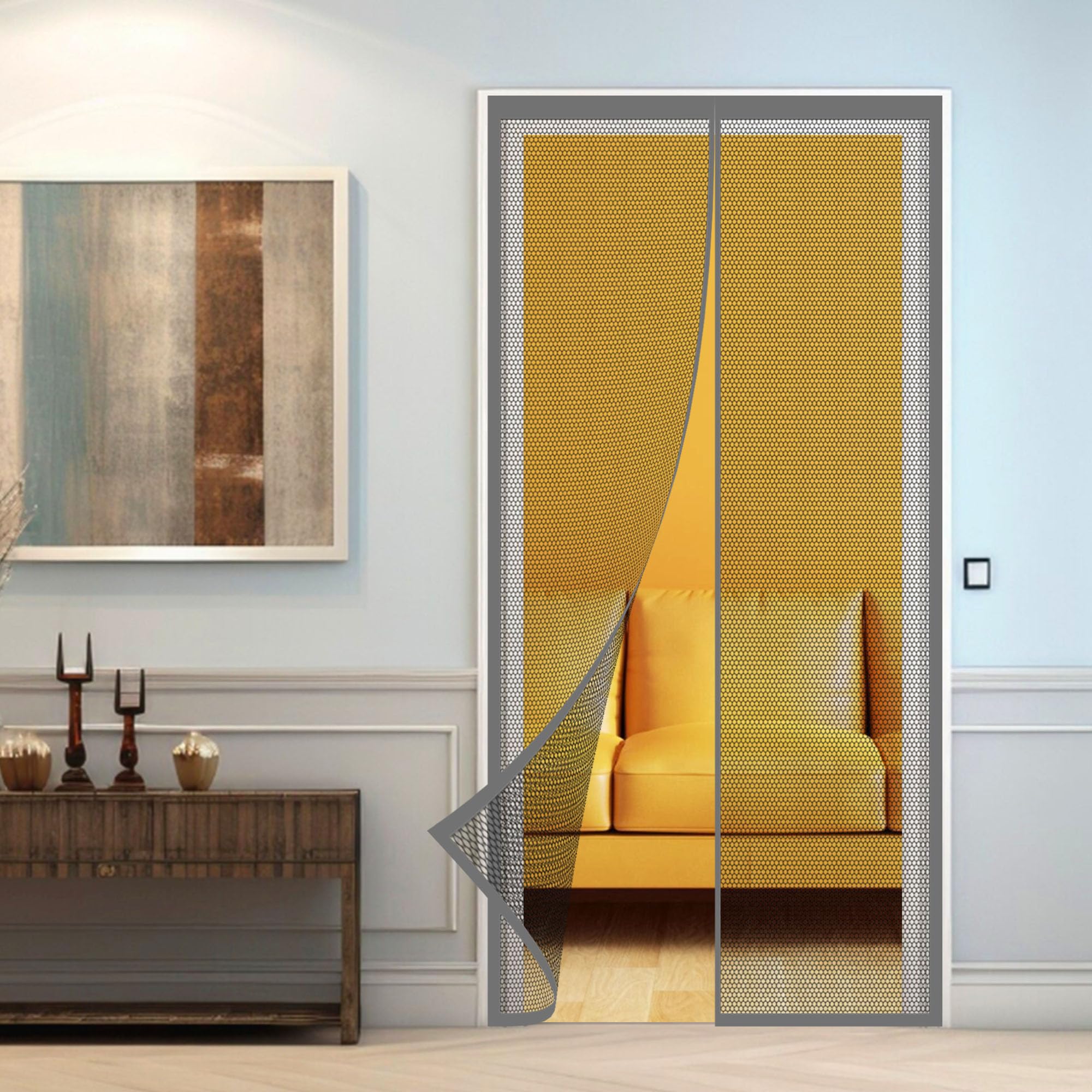 Moustiquaire porte fenetre enroulable 150x180 moustiquere aimantée magnetique gris