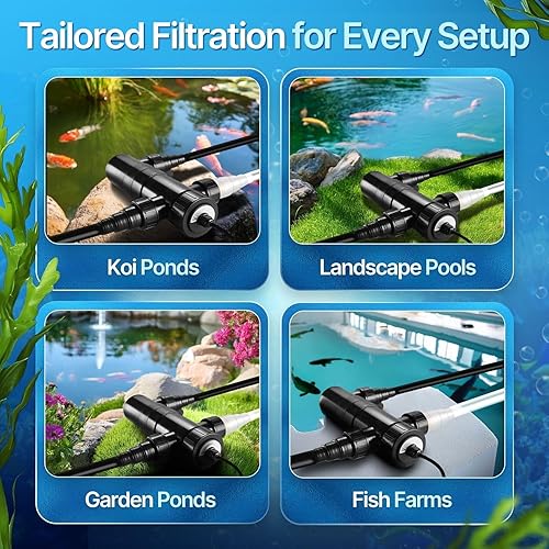 Flexzion Pond UV Lights for Outdoor Ponds - 9W Small Light, 2113-Gal Capacity, 1500L/H UV Pond Clarifier for Outdoor Ponds, Clears Water in Days (CUV-109A)(18W for Medium Ponds 2500L/H)