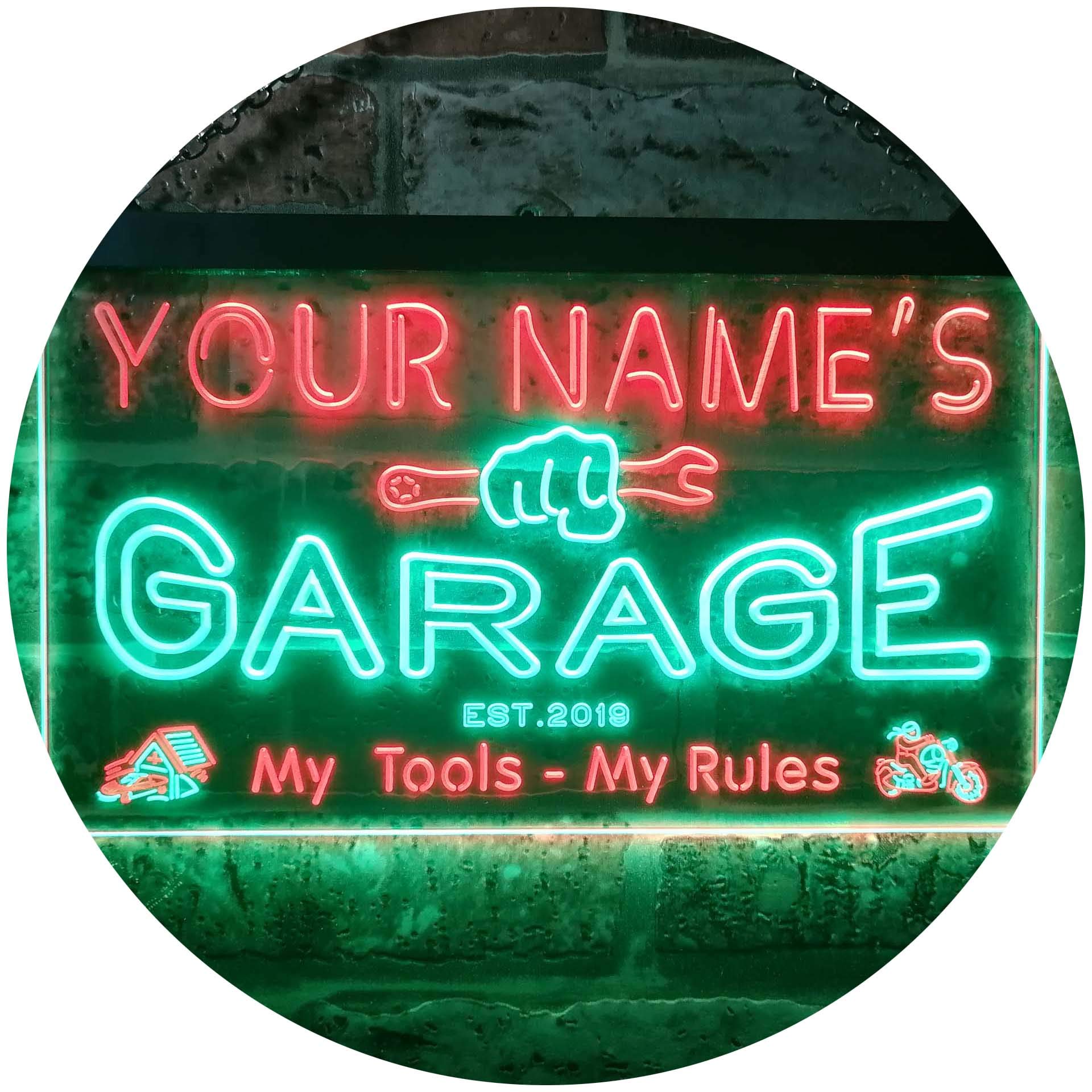 Advpro Green & Red Personalized Your Name Est Year Theme Garage Man Cave Deco Dual Color Led Neon Sign 300 X 210Mm St6s32-Pp1-Tm-Gr