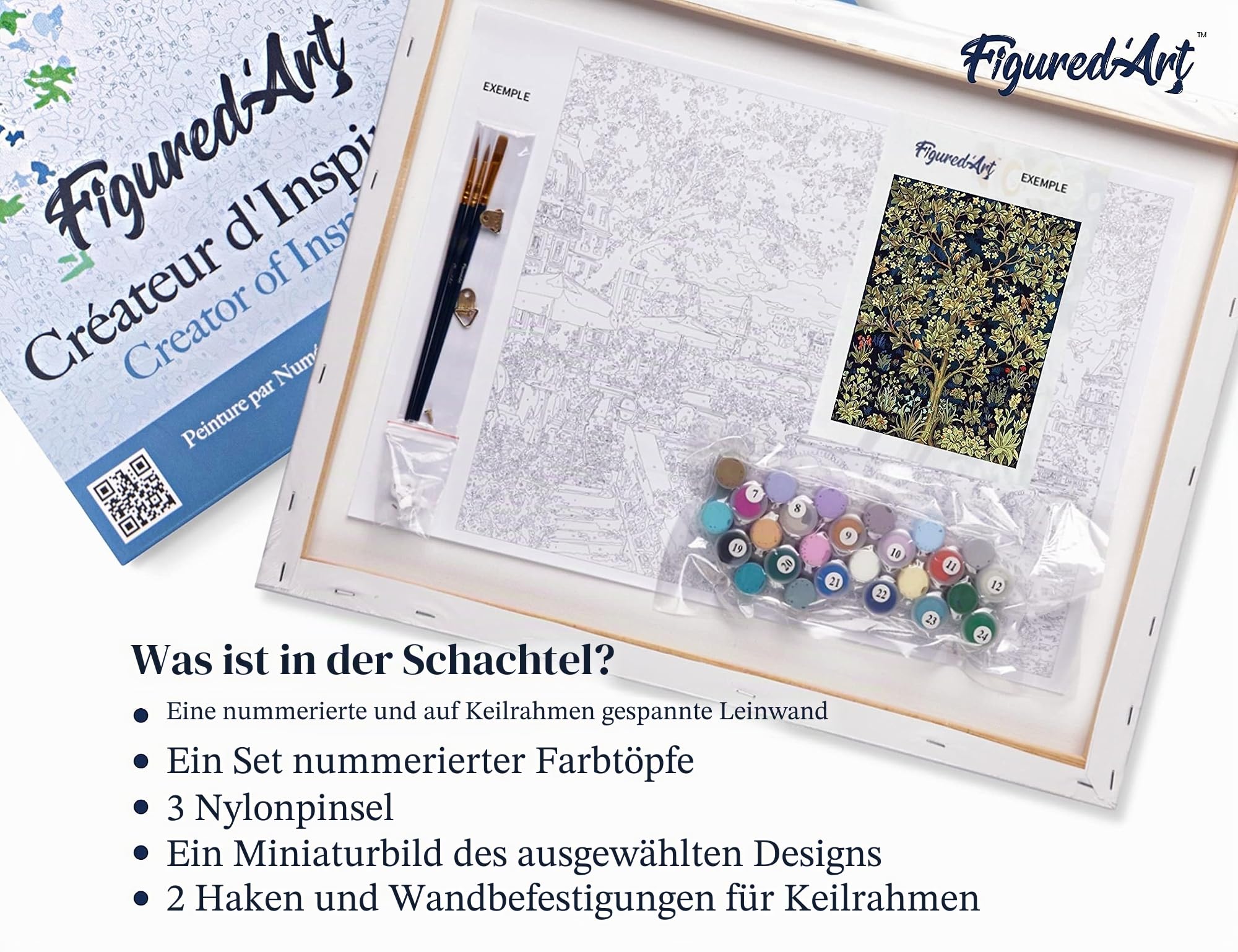 Figured'Art Malen Nach Zahlen Erwachsene Mit Rahmen Baum des Lebens - Paint by Numbers Basteln DIY Bastelset 40x50cm Leinwand gespannt auf Holzrahmen