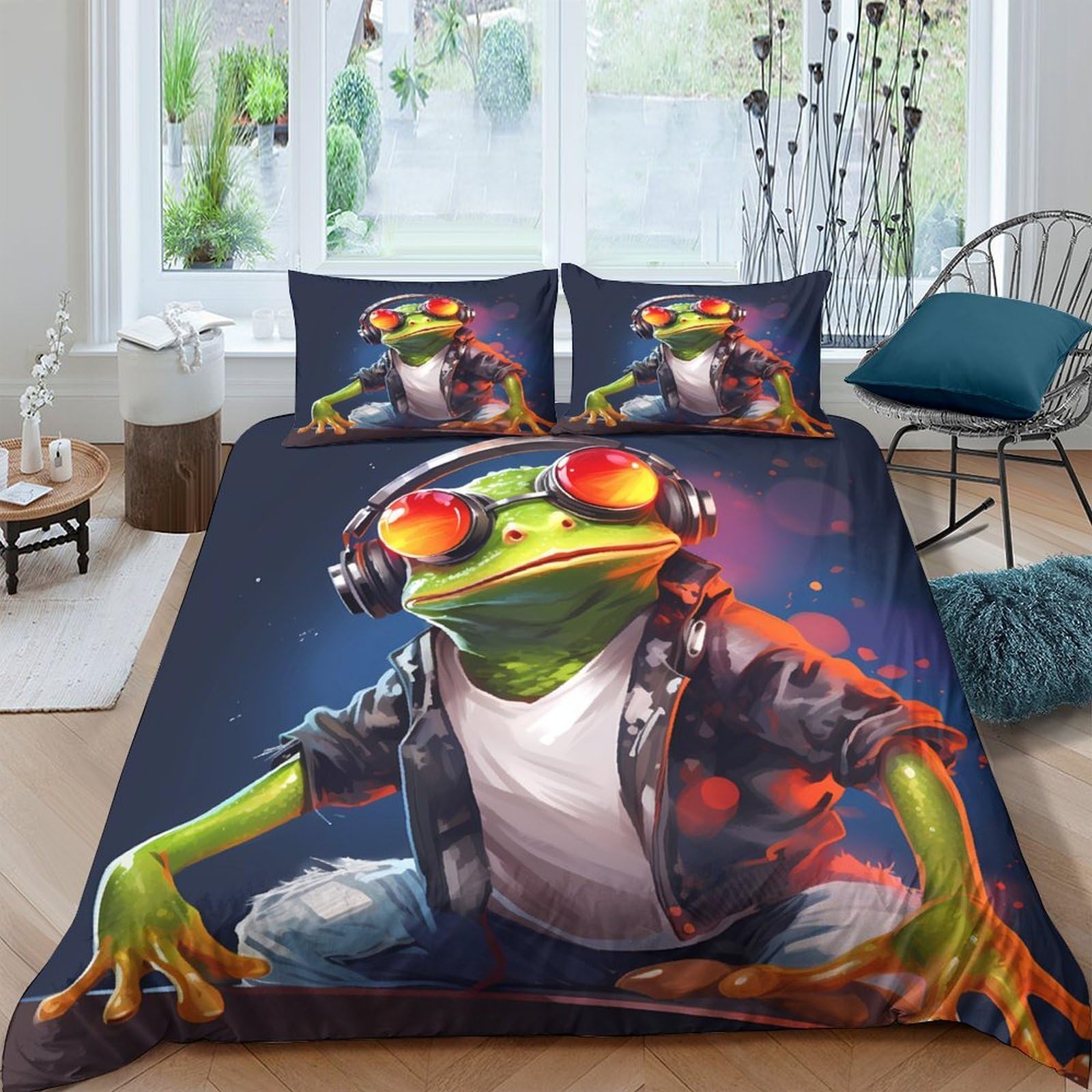 Ctjqhvkz Style-8 3D Printed Cool Frog Fitted Sheet Microfiber Soft Breathable Hip Hop Frog Bed Cover For Bedroom Dorm Decor Single（135X200cm）