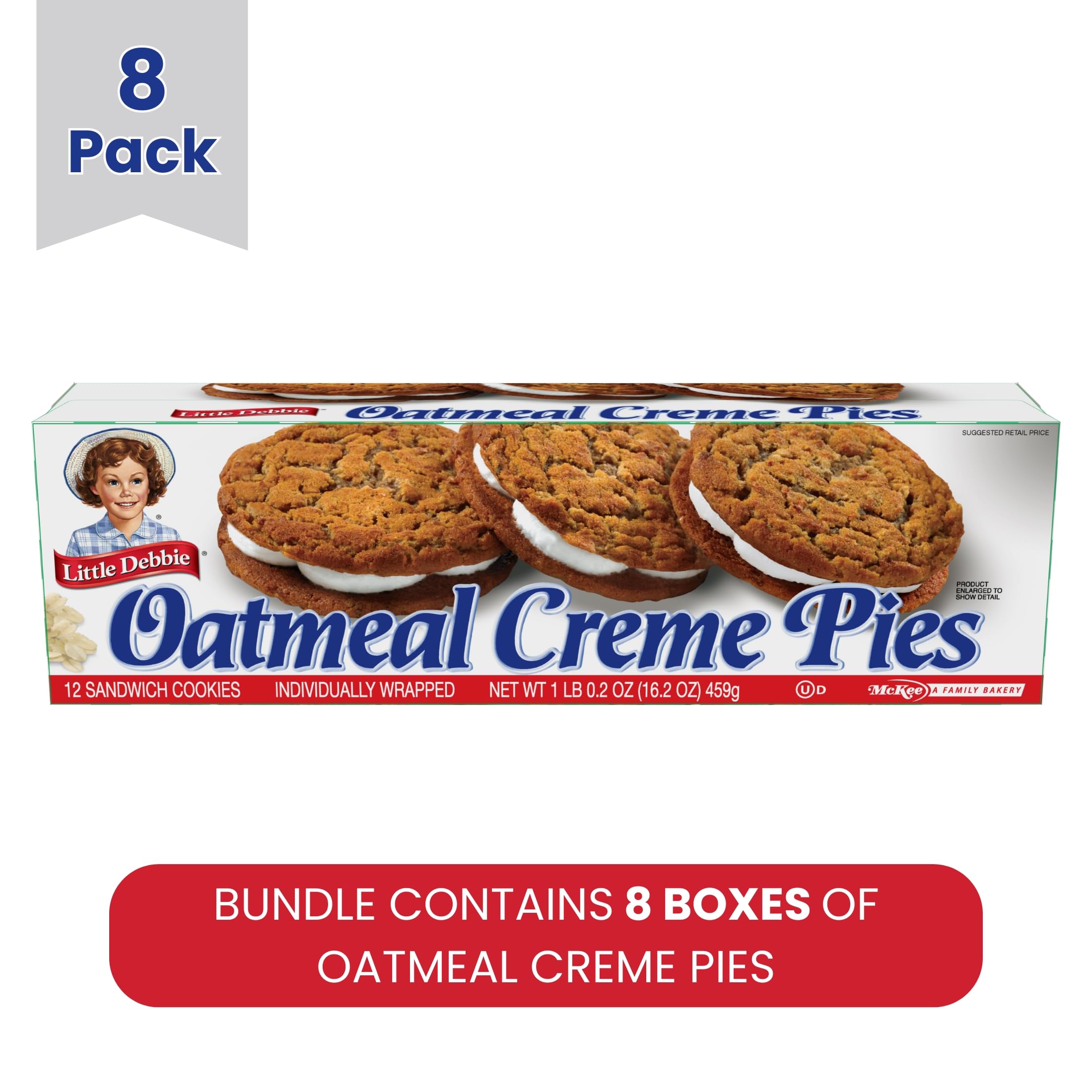 Little Debbie Hafercreme-Kuchen, zwei geschichtete weiche Haferflocken-Kekse mit Creme (8 Boxen), braun