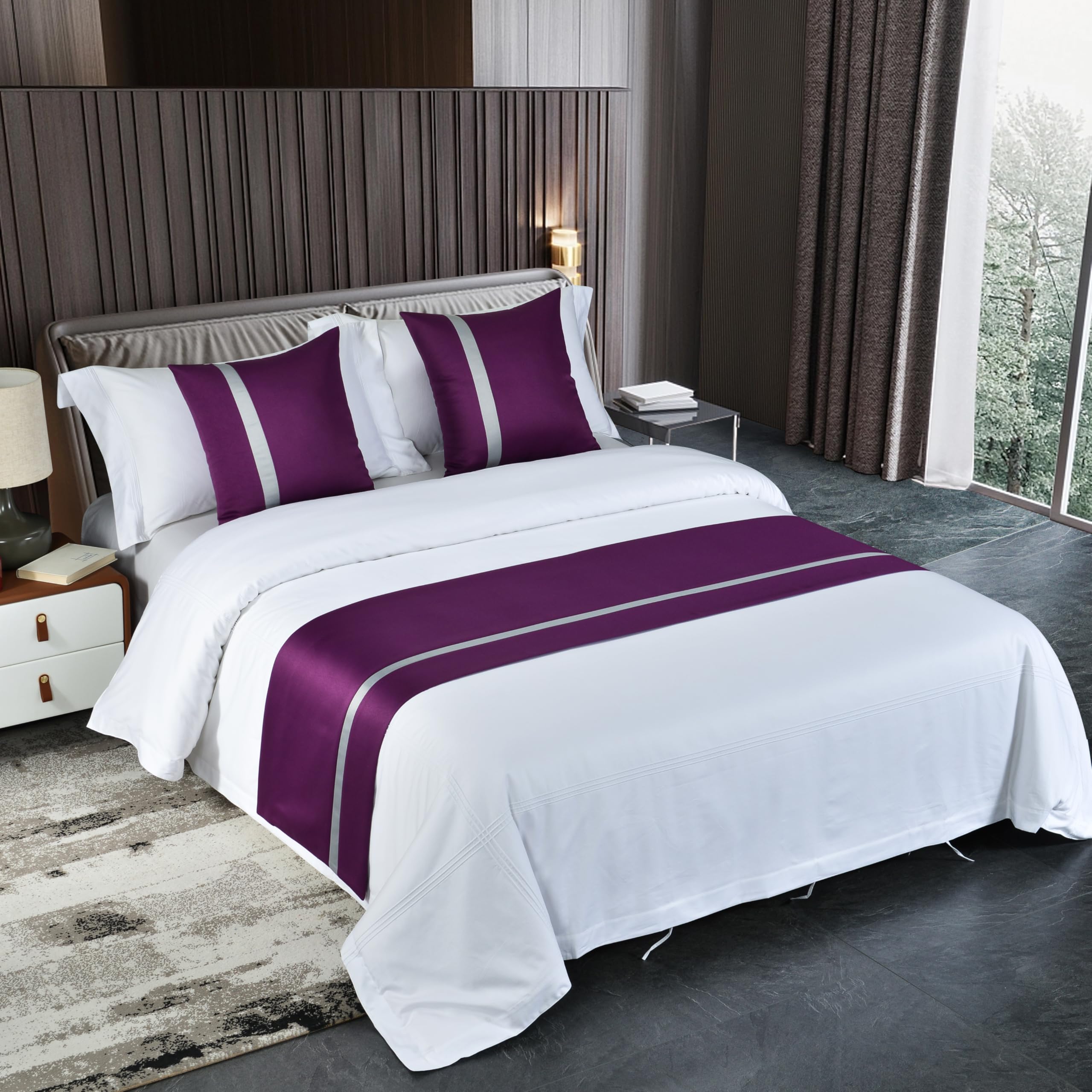 Guest Ruyunlai Bed Runner King Size, Purple, 2 Pillowcases(50X50cm), Luxury Hotel Grade, 2 Pillowcases (50X50cm) - Image 2