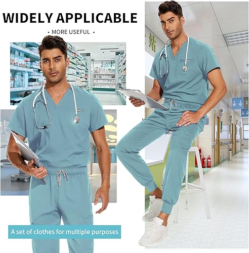 Miniatura 4 de VIAOLI Conjunto de ropa quirúrgica para hombre con cuello en V y pantalón deportivo de 8 bolsillos para enfermería conjuntos de uniformes médicos