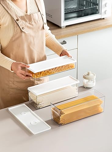 Vista 10 de Hanobe Recipientes de pasta para despensa, recipiente grande para espaguetis y fideos, juego organizador de almacenamiento de cereales transparentes
