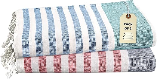 LANE LINEN Beach Towels for Women - 2 Pack Large Beach Towels Oversized, Pre-Washed, Sand Free Towel, Quick Dry, Lightweight and Soft Bath Towel, 39"x71" - Old Glory Teal