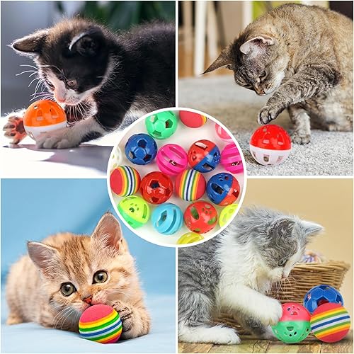Miniatura 3 de Paquete de 24 bolas de plástico para gatos, bolas de celosía con campana, juguete de gatito, bola de arcoíris, estilos de caja de regalo