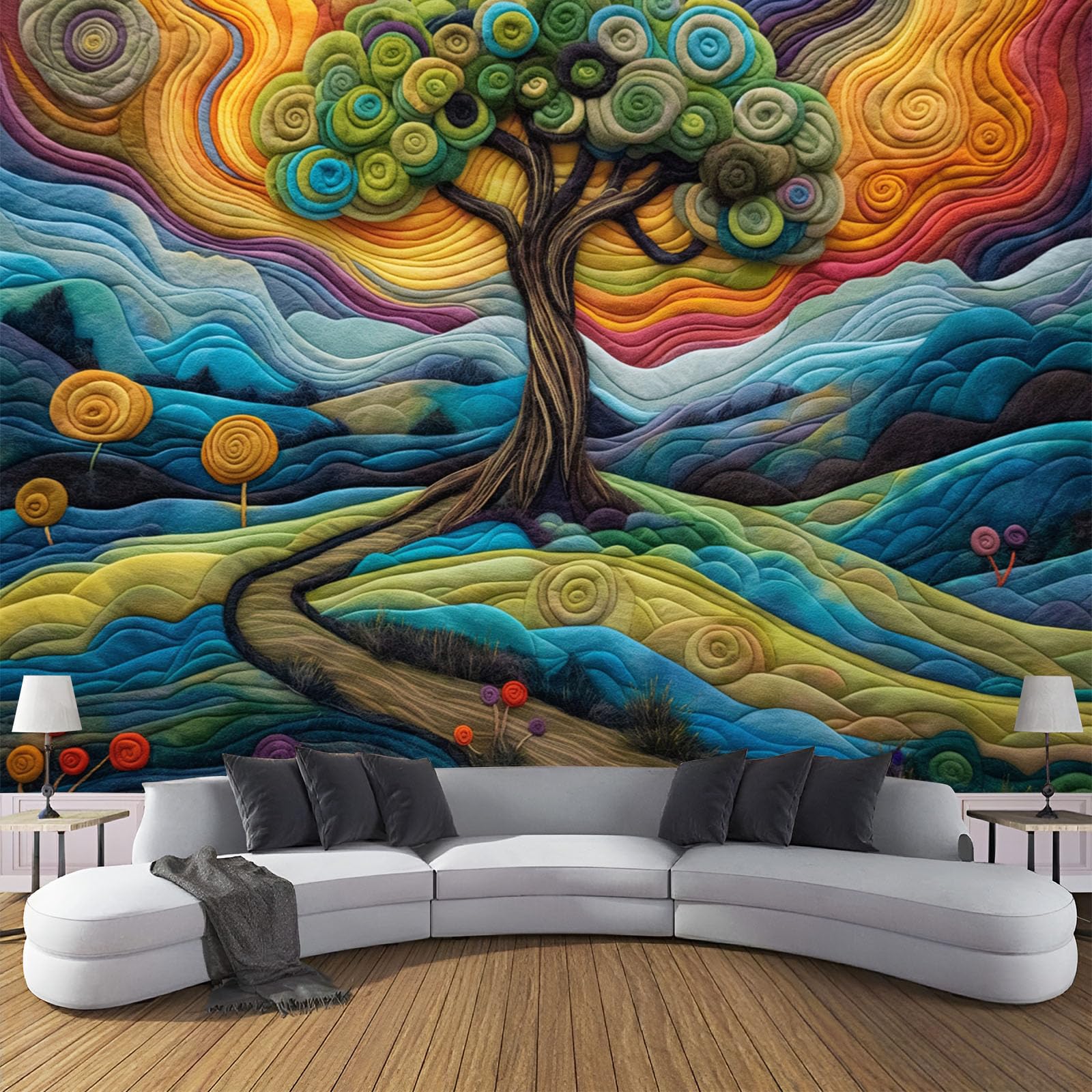Papier peint panoramique 3D soie bleu-vert grand poster mural arbres 200x140 chambre salon