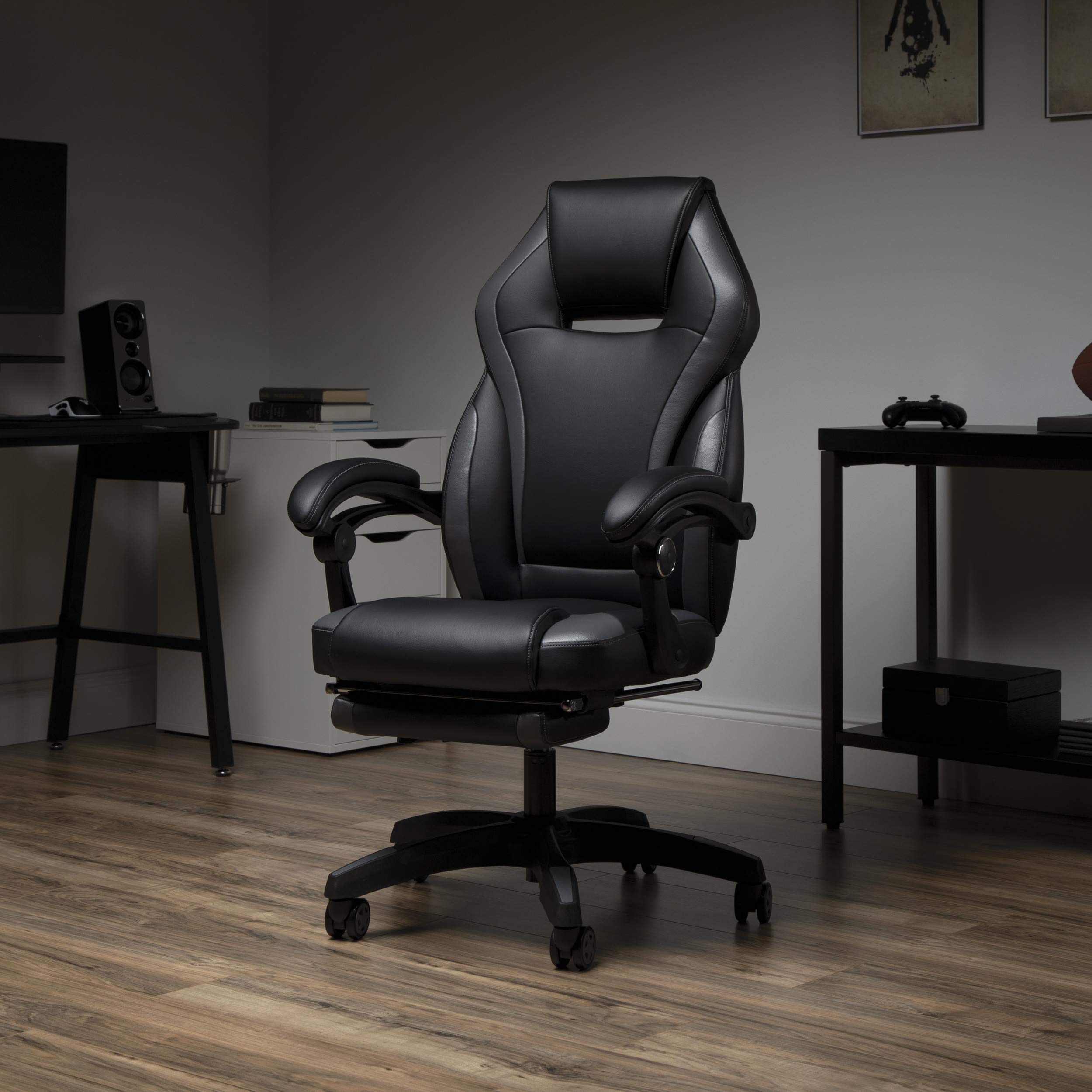 OFM ESS Collection Reclining Gaming Chair with Footrest, Bonded Leather, Gray