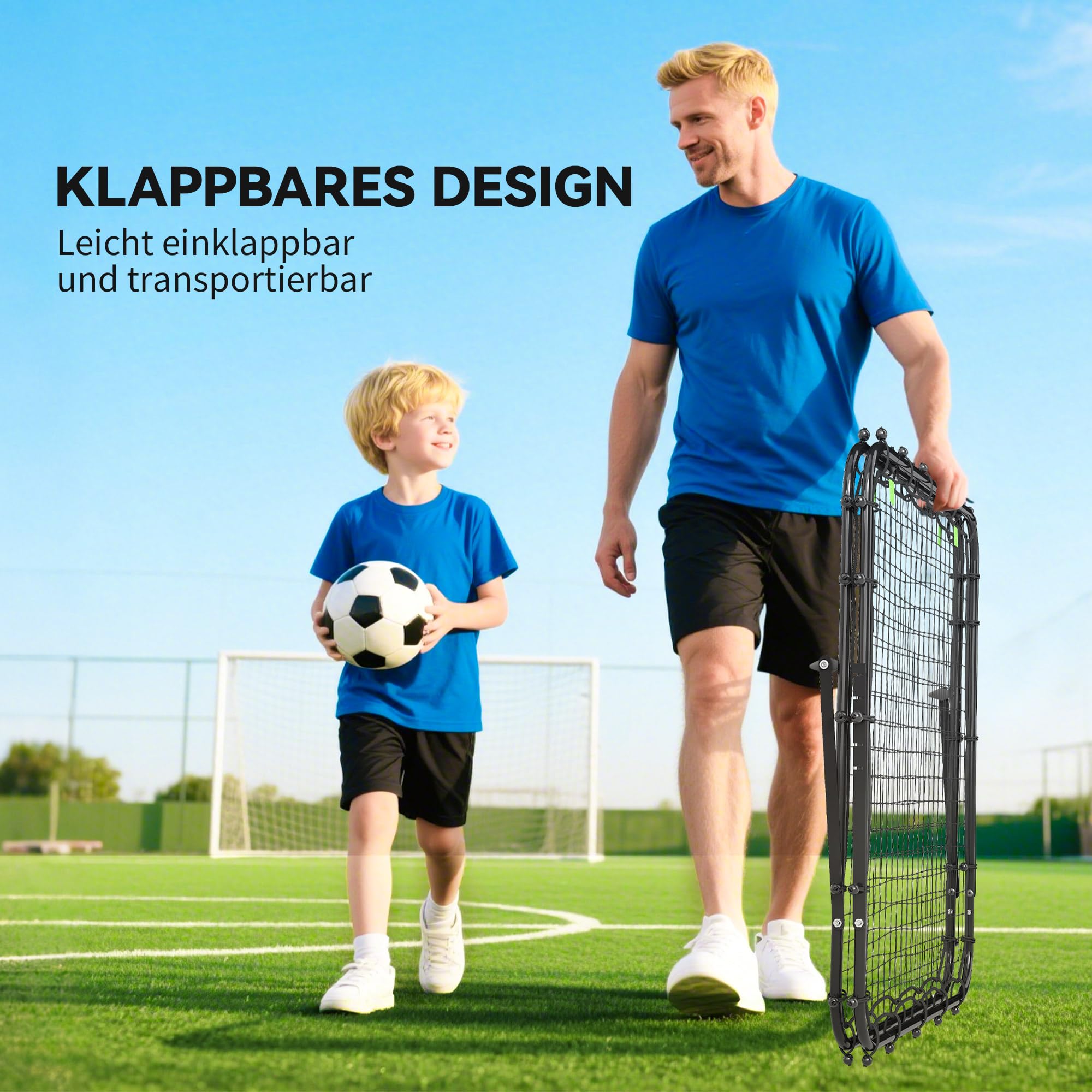 HOMCOM Doppelseitige Rebounder für Fußball, verstellbar Prellwand mit 5 Winkelpositionen Rückprallwand Netz, 100 x 68-95cm Kickback Tor für Jugendliche, Rückprallwand für Handball Training