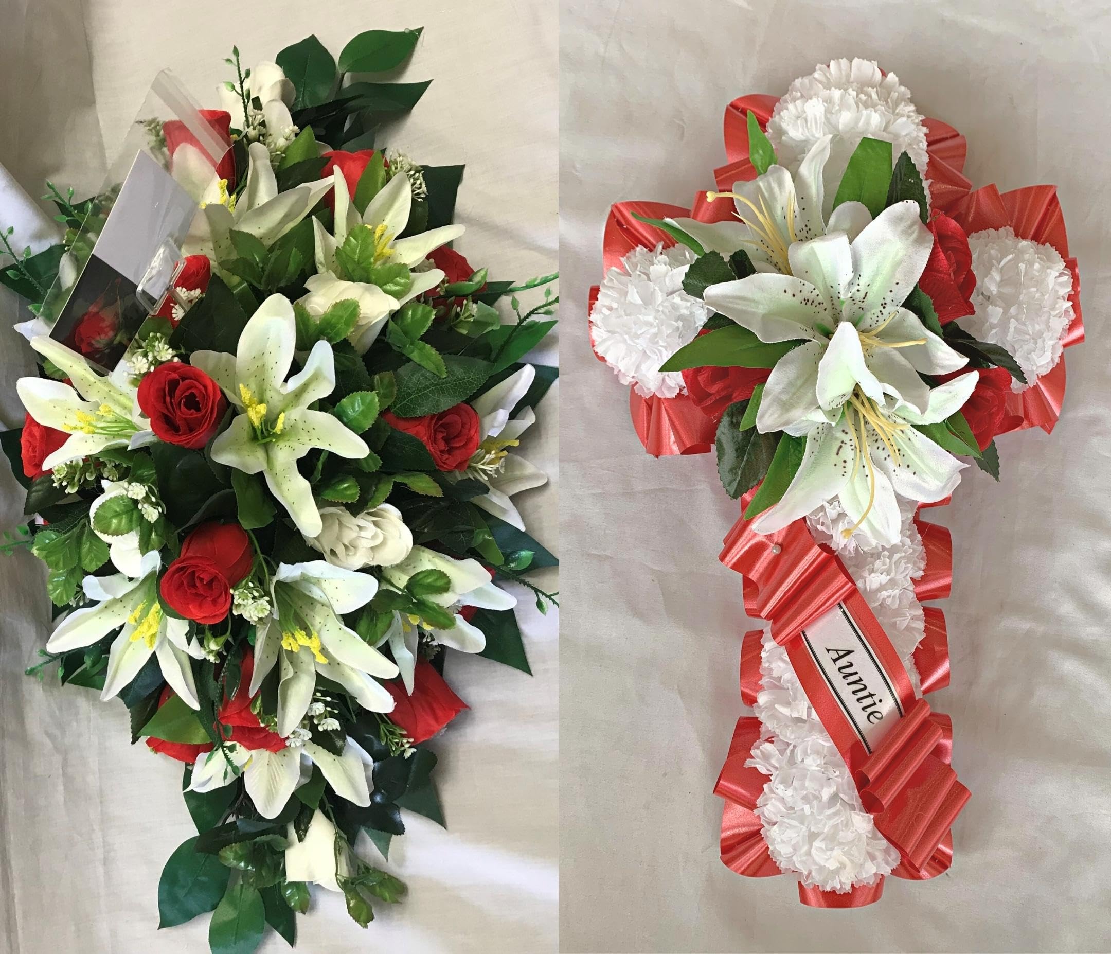 Silky Bouquets Artificial Silk Funeral Flower Package Cross Spray Tribute Memorial Aunt Mum Nan (Gold)