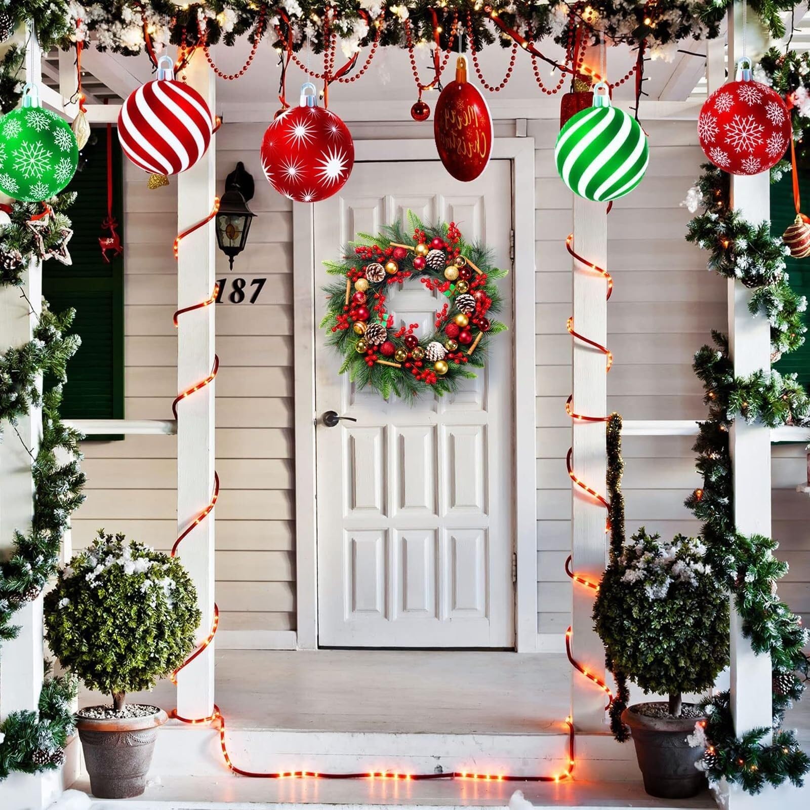 Ghirlanda Natalizia Per Porta Ghirlanda Di Natale Fuori Dalla Porta D'ingresso Ghirlanda Invernale Artificiale Con Palline Di Natale Corona Natalizia Per Porta(40cm)