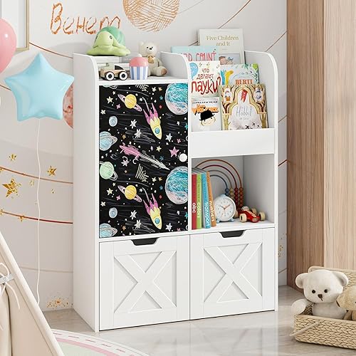 Miniatura 10 de Vabches Estantería para niños y almacenamiento de juguetes, organizador multifuncional de almacenamiento de juguetes con estante de libros de 3