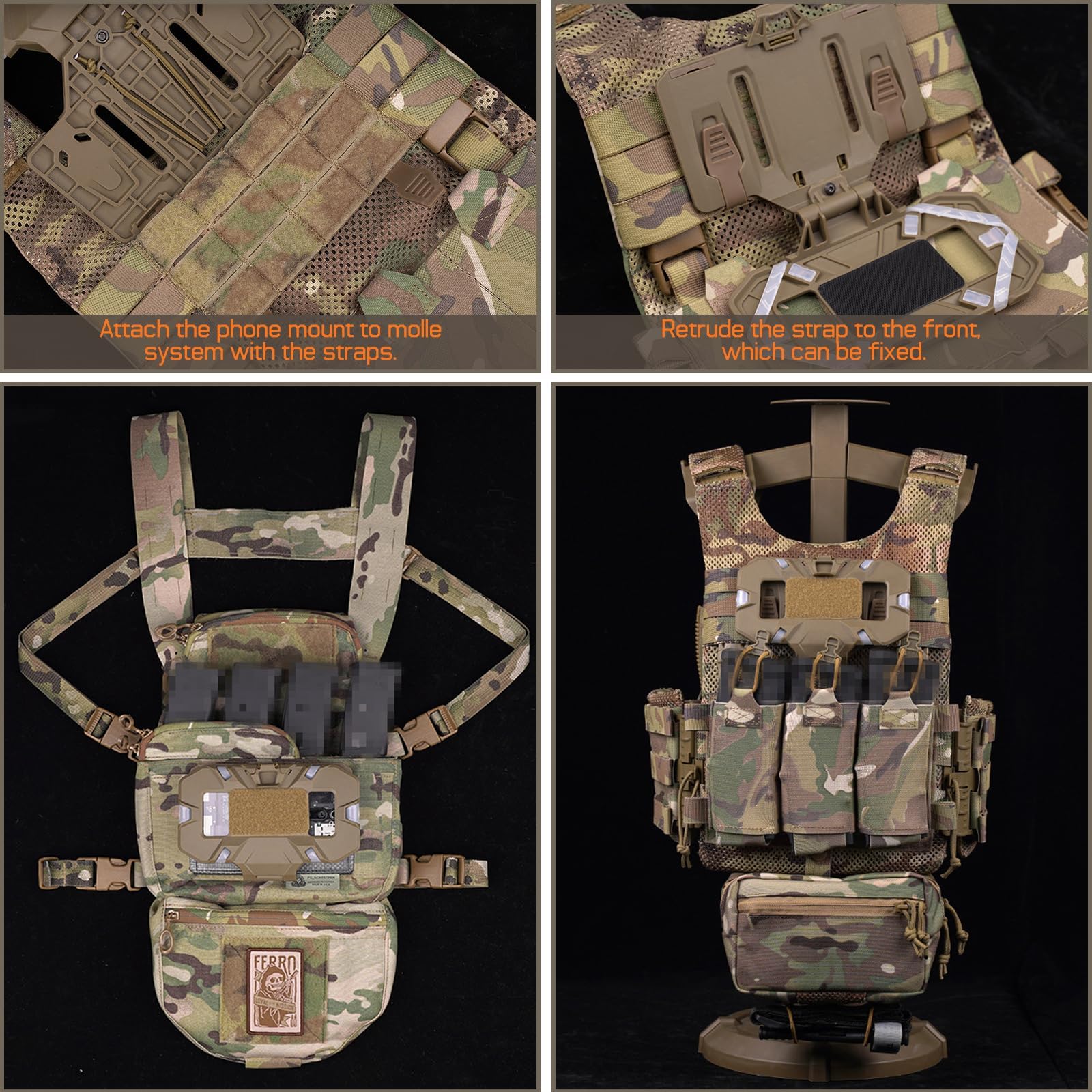 WYNEX Supporto tattico per cellulare con supporto per telefono Molle Vest Accessori per telefono cellulare Supporto per schermo da 4,7 a 6,7 pollici, nero