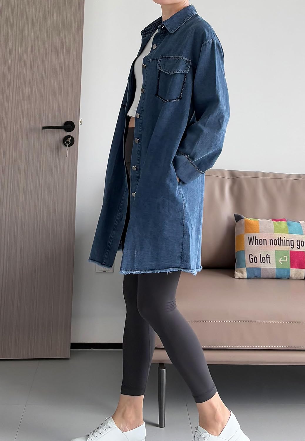 Minibee Women's Denim Jacket Button Down Shirts Long Sleeve Jean Jacket Cotton Blouses Fall Outfits - Image 5