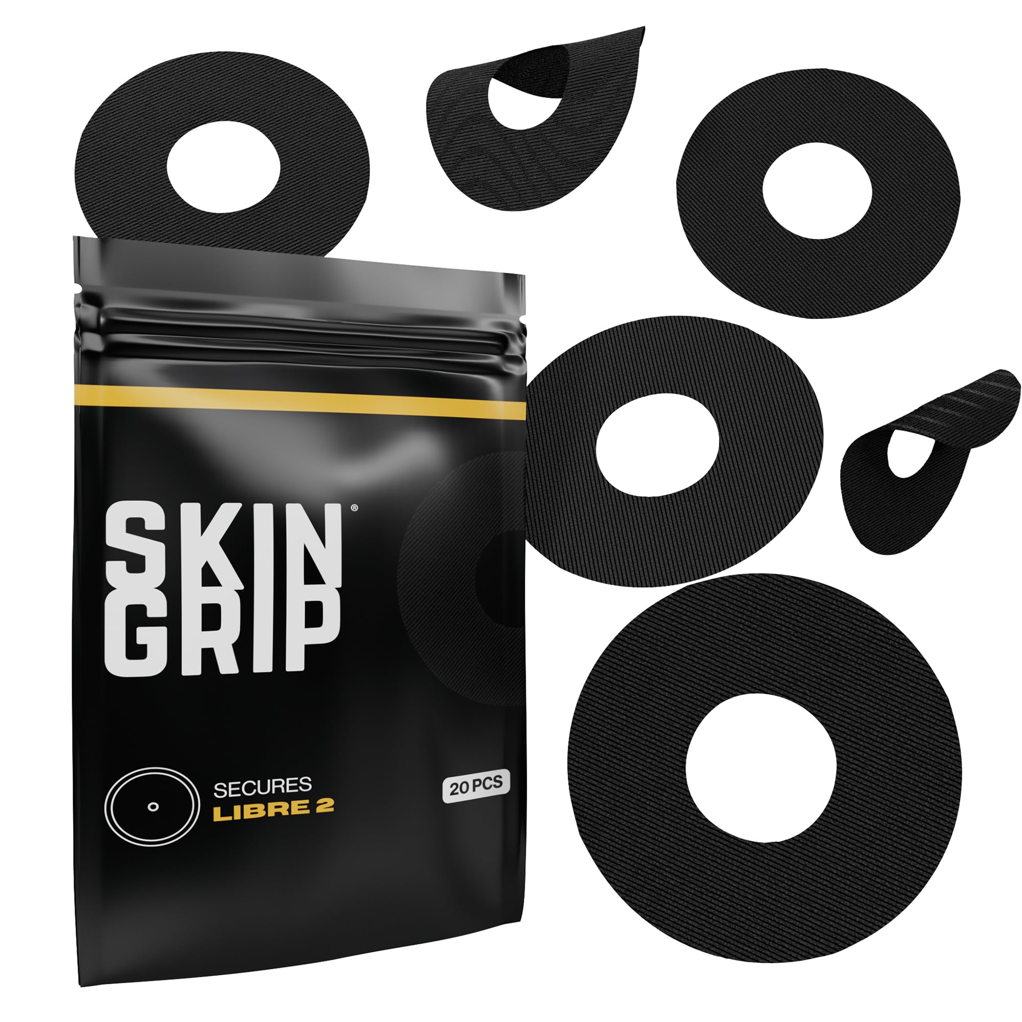 Skin GripFreestyle Libre 2 & Lingo Sensors Cover – Compatible with Infusion Sets, Waterproof Adhesive Tape, Covers w/Cutout (Not for Libre3), Lasts 10-15 Days, CGM Sensor Patches, Black
