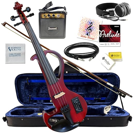 Electric Violin Bunnel Edge Outfit 4/4 Full Size (RED) — With Carrying Case and Accessories - Headphone Jack - Piezo ceramic pick-up - from Kennedy Violins