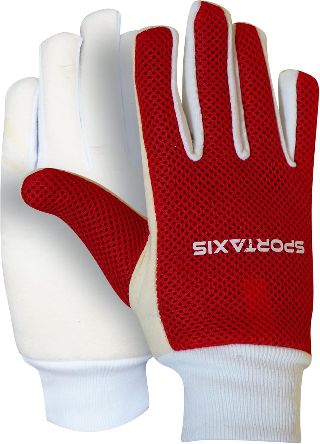 SPORTAXIS 100% Cotton Cricket Inner Gloves for Batting & Wicket Keeping - Breathable, Absorbent, Durable Red/White Protection