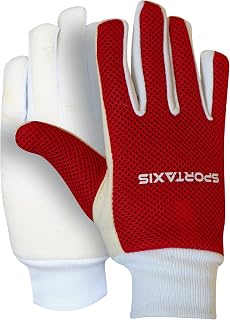 SPORTAXIS 100% Cotton Cricket Inner Gloves for Batting & Wicket Keeping - Breathable, Absorbent, Durable Red/White Protection