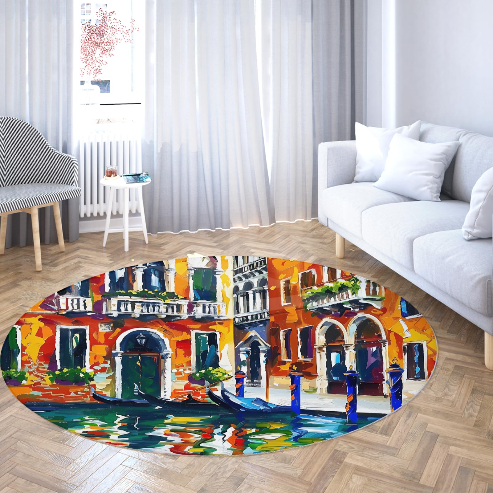 Tapis rond Venise coloré pour sublimer le sol du salon