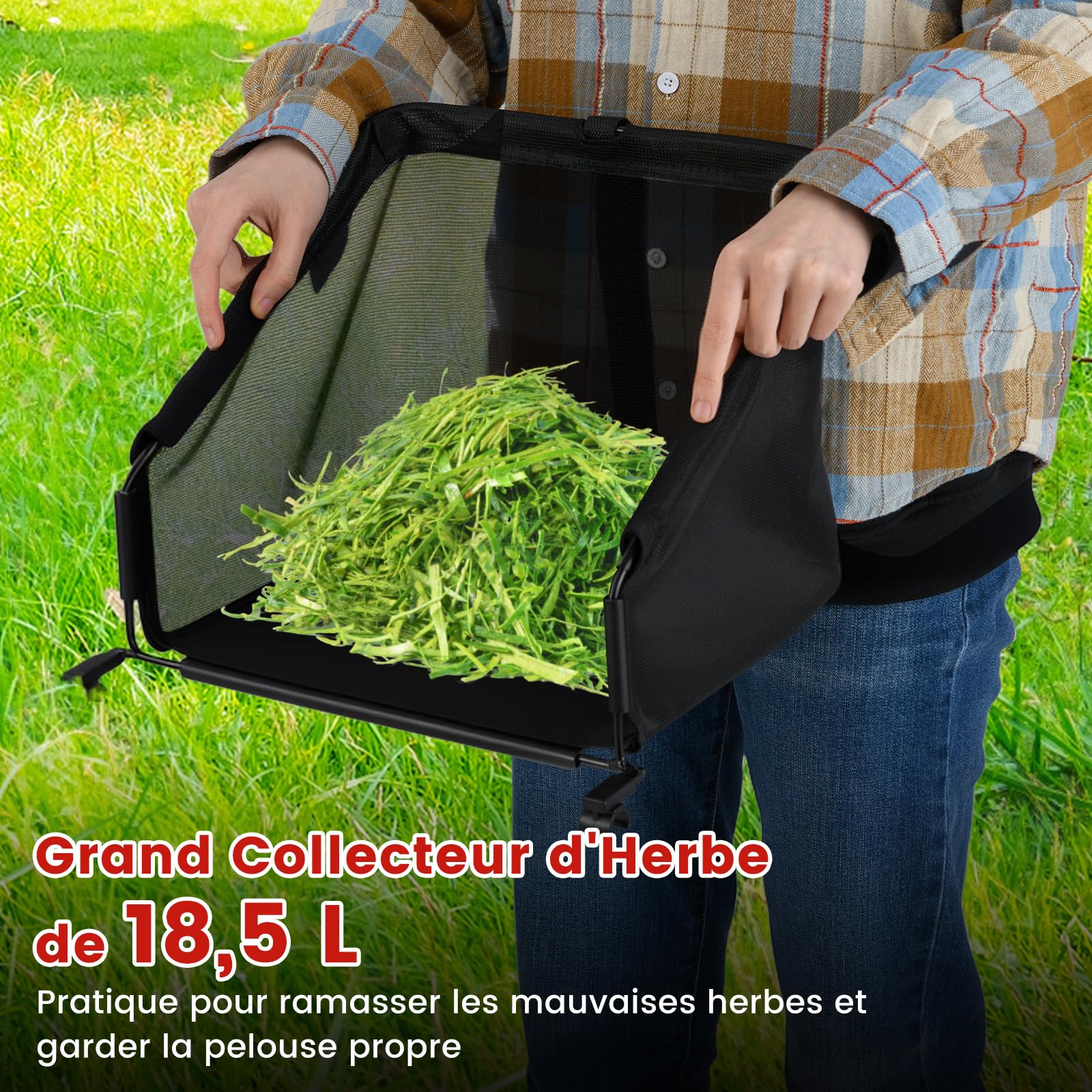 GOPLUS Tondeuse à Gazon Manuelle 18,5L Sac de Ramassage Lame Tranchante Coupe Hauteur Réglable