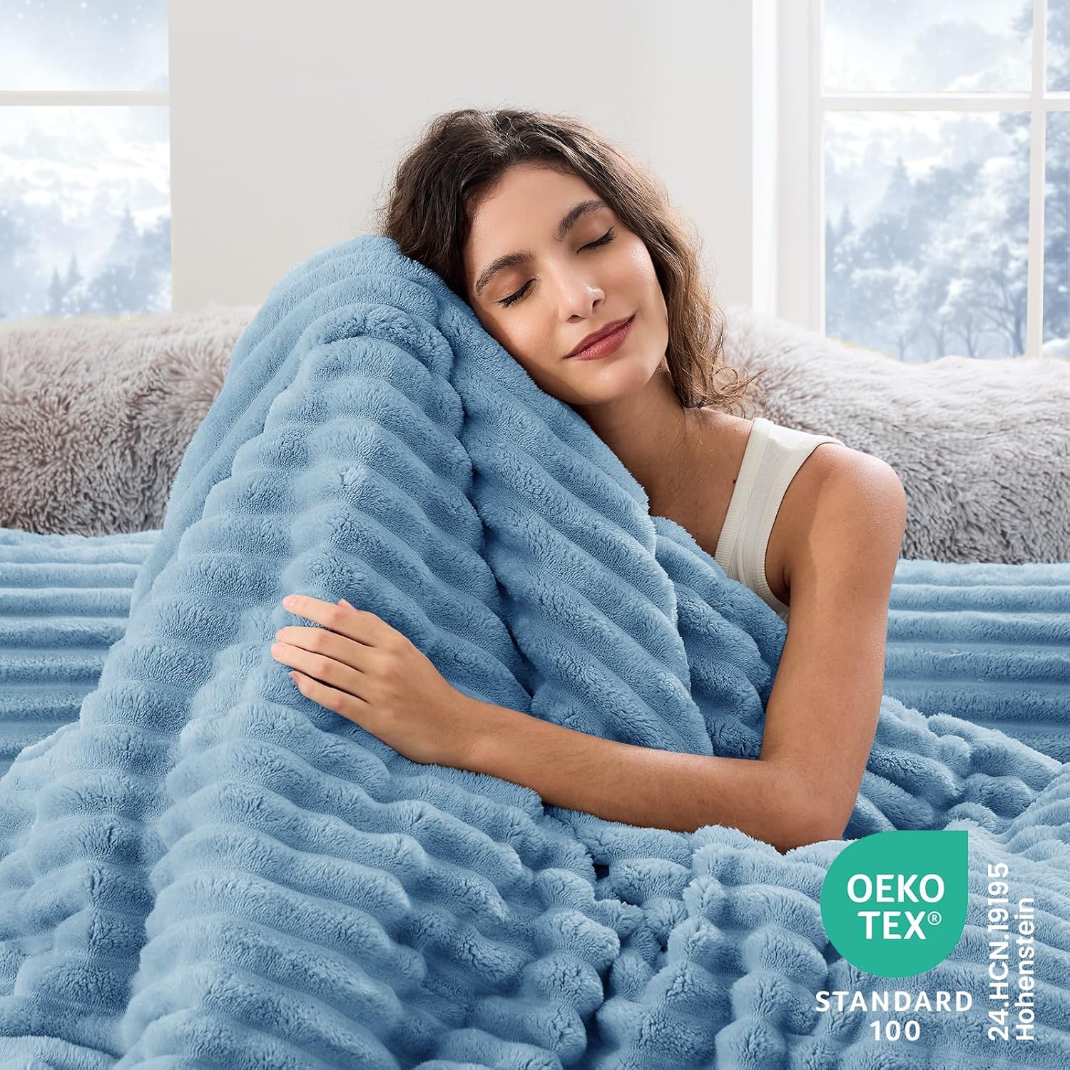 Sasttie Fluffy Comforter Set Queen 3 Pieces - Super Soft & Fuzzy Greyish Blue Comforter Set for Winter Warm Fleece Bedding, 1 Luxury Heavy Faux Fur Down Alternative Comforter with 2 Pillow Cases - Image 6