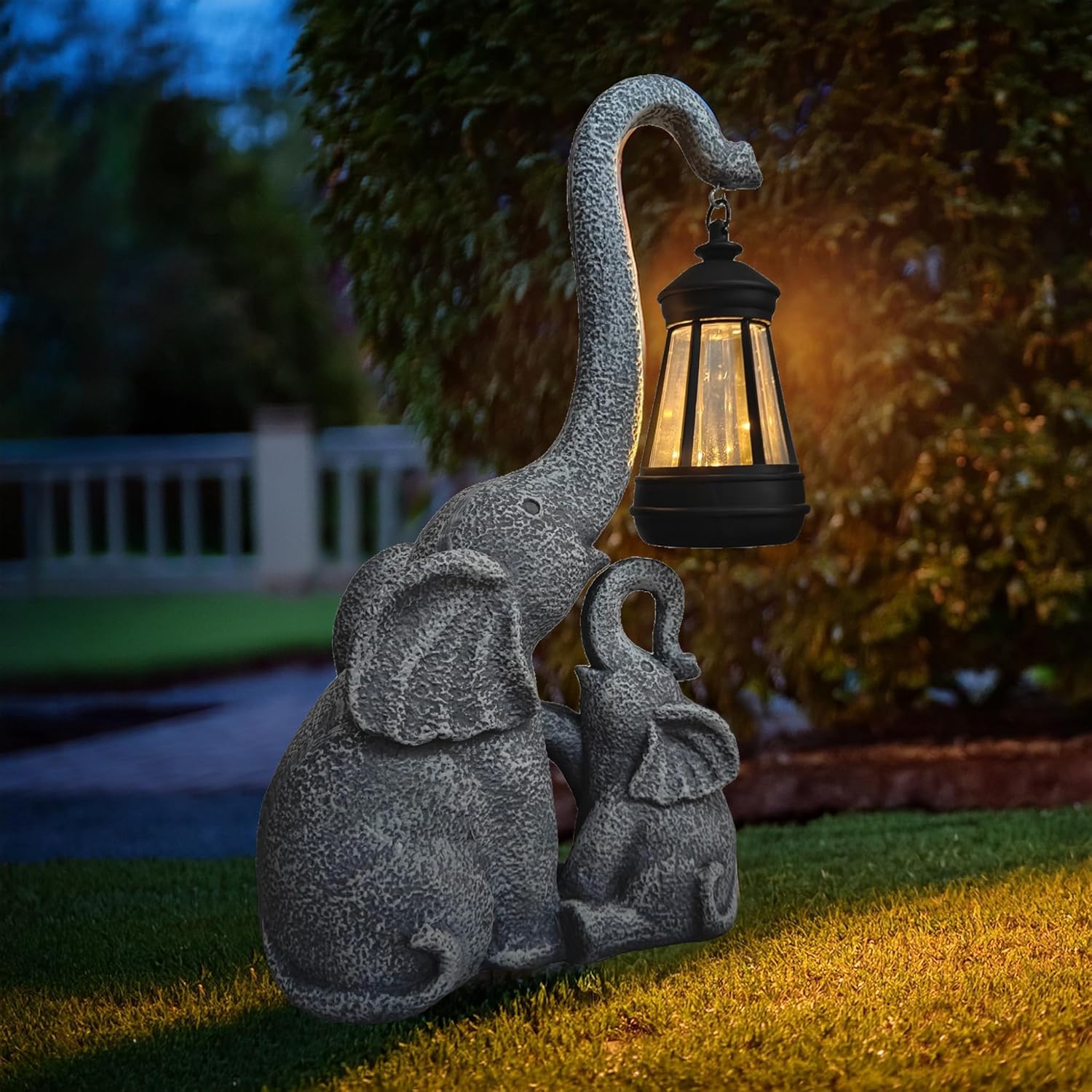 Solar Garden Outdoor Decor Statues Grey Elephant Family with Light - Outside - Outdoor Decorations Sculptures for Patio Yard Lawn Walkway Ornaments Gifts for Mom Grandma Birthday
