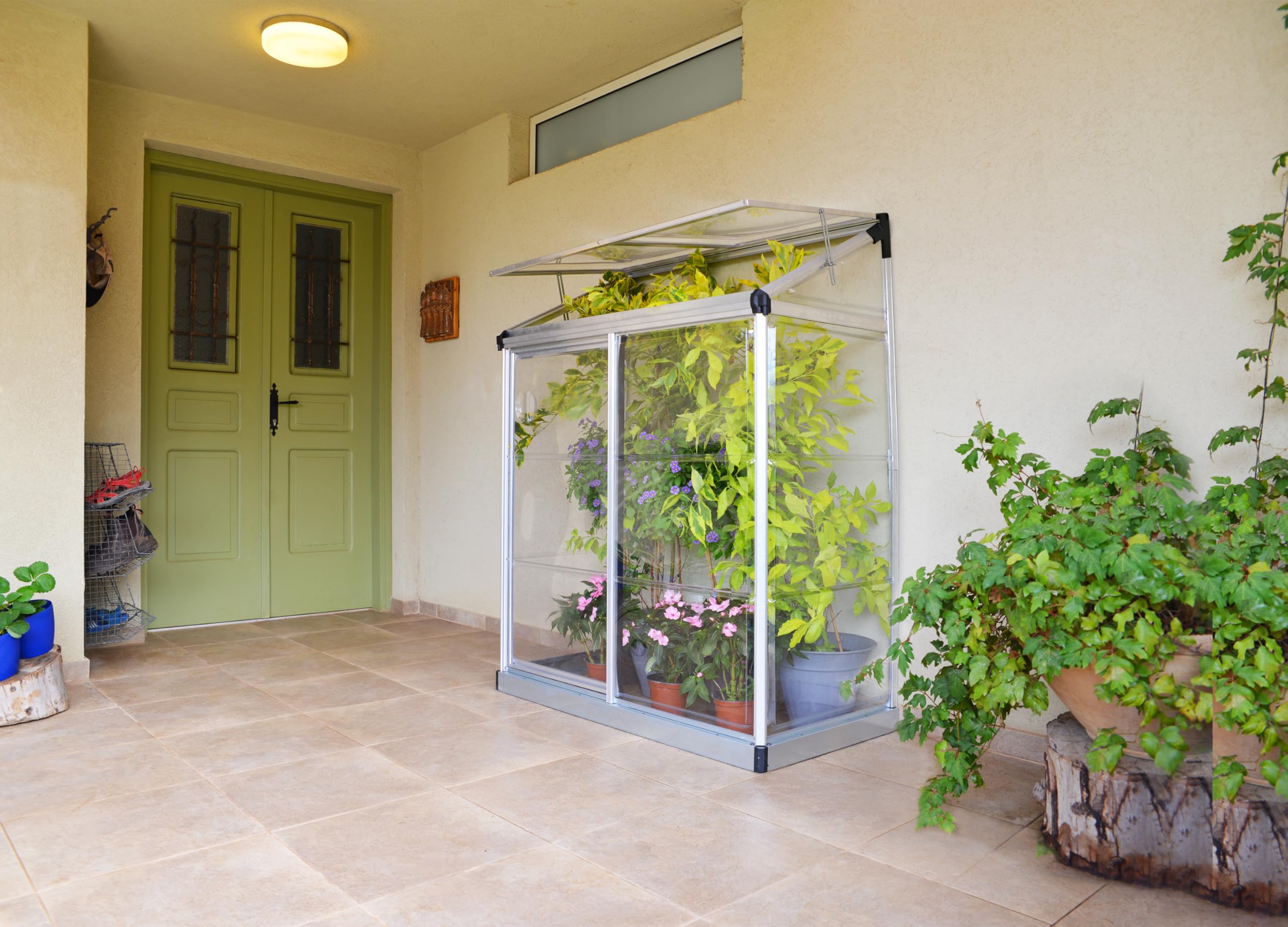 Canopia by Palram Lean To 4x2 Anlehngewächshaus 125x63.5cm Silber Aluminiumrahmen mit Transparent Polycarbonatplatten
