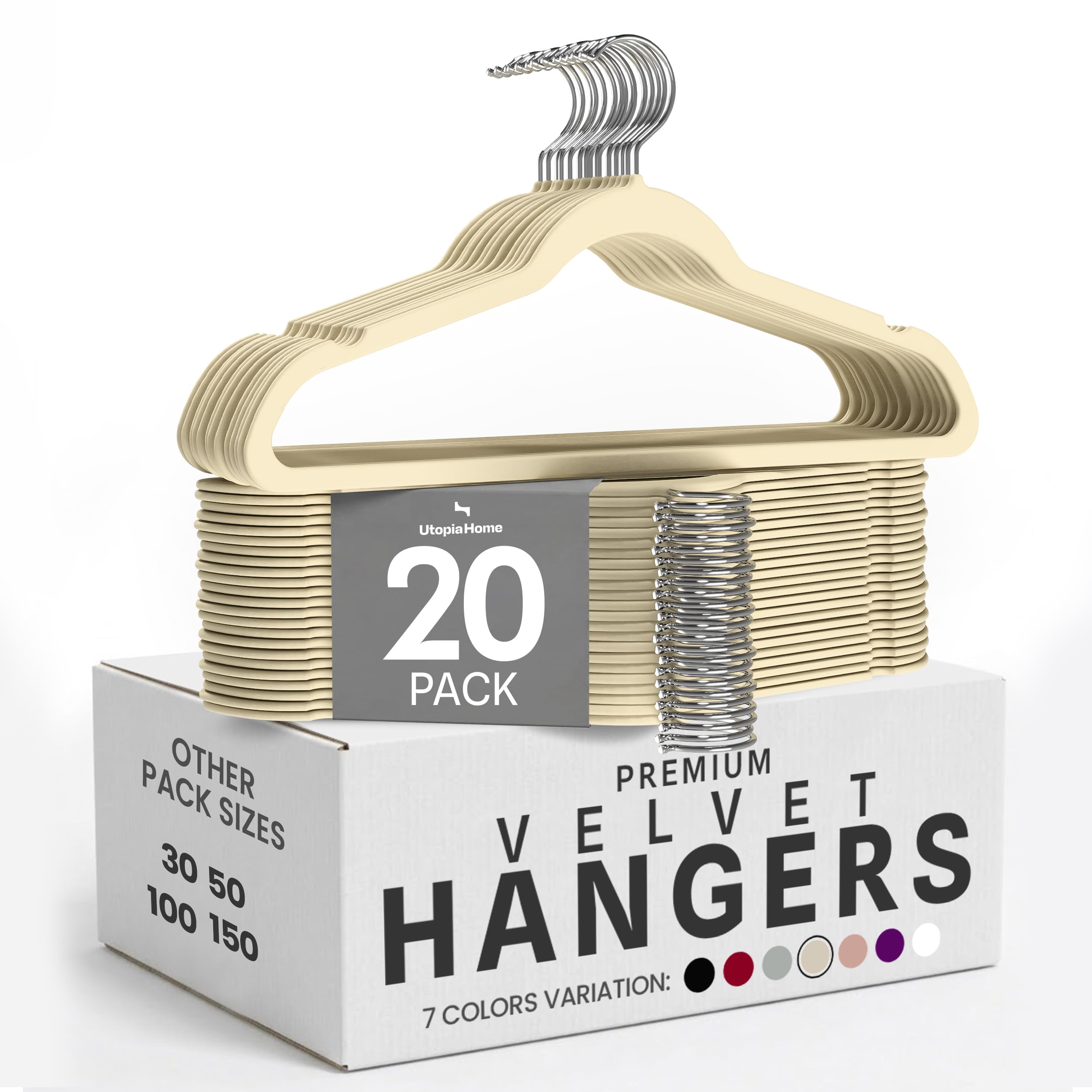 Utopia Home Velvet Coat Hangers Adult - Heavy Duty Non-Slip Premium Velvet Hangers for Clothes - 360 Degree Swivel Hook, Ivory, Pack of 20