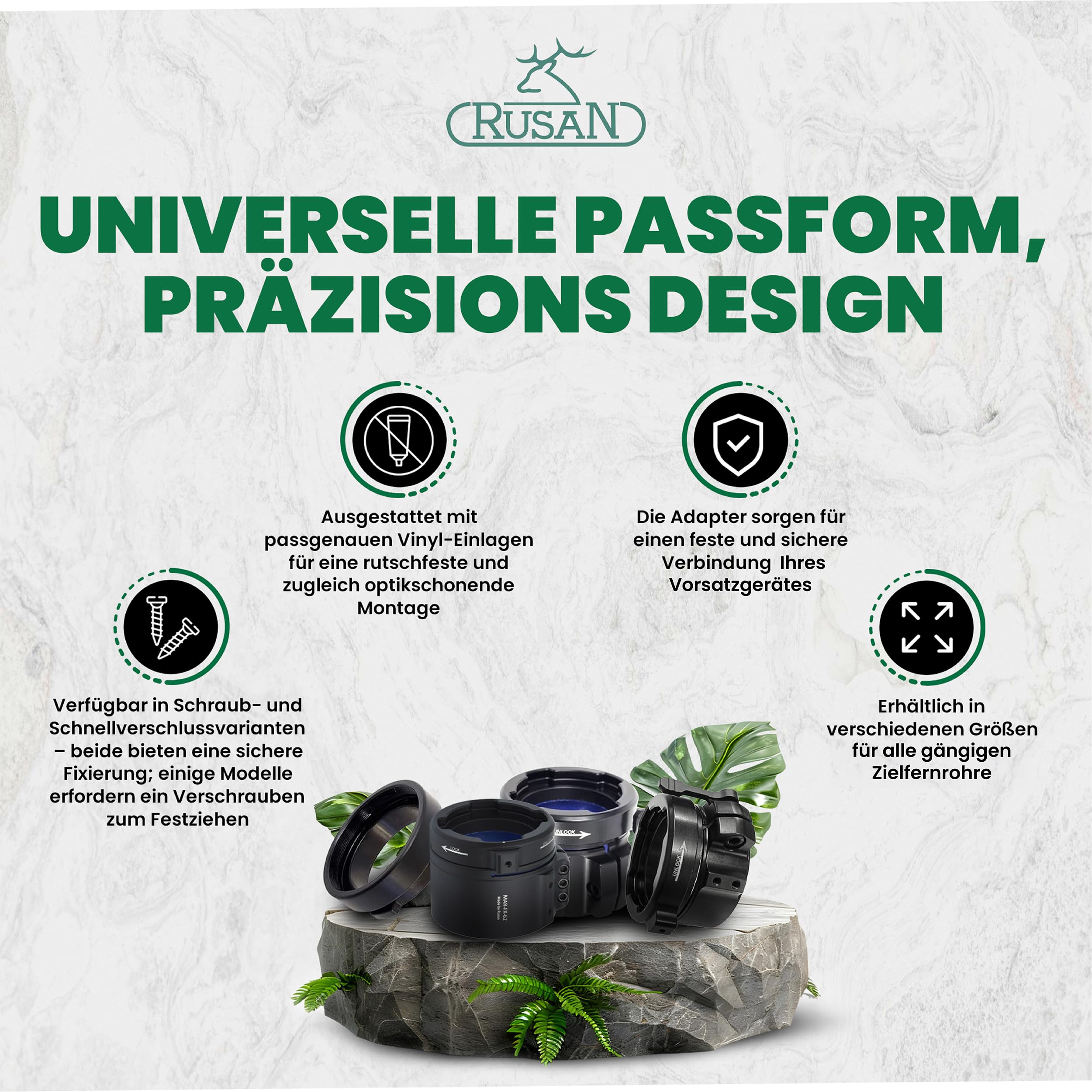 Rusan - Adaptador modular MAR para imágenes térmicas y de visión nocturna, para objetivo y visor (cámara termográfica/dispositivo de detección nocturna), resistente y resistente a los disparos