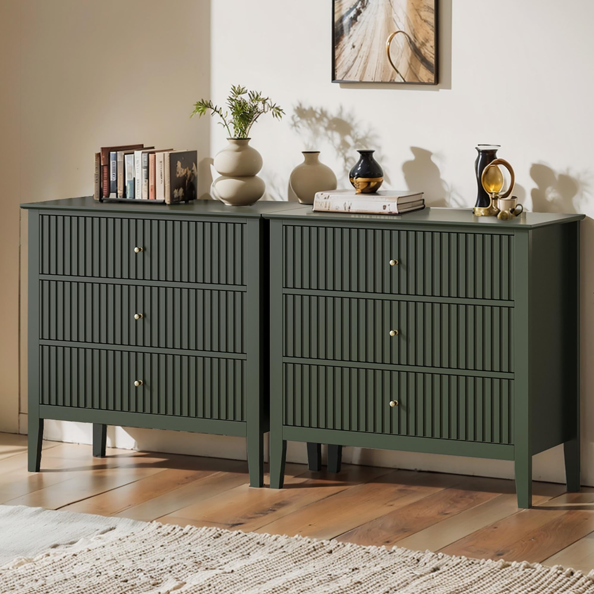 Amazon.com: May in Color Large Green Fluted 3 Drawer Dresser Set of 2, Chest of Drawers with Ball Bearing Slide Modern 30 inch Tall Wood Nightstand with Spacious Storage for Bedroom Hallway Amazon.com: May in Color Large Green Fluted 3 Drawer Dresser Set of 2, Chest of Drawers with Ball Bearing Slide Modern 30 inch Tall Wood Nightstand with Spacious Storage for Bedroom Hallway
